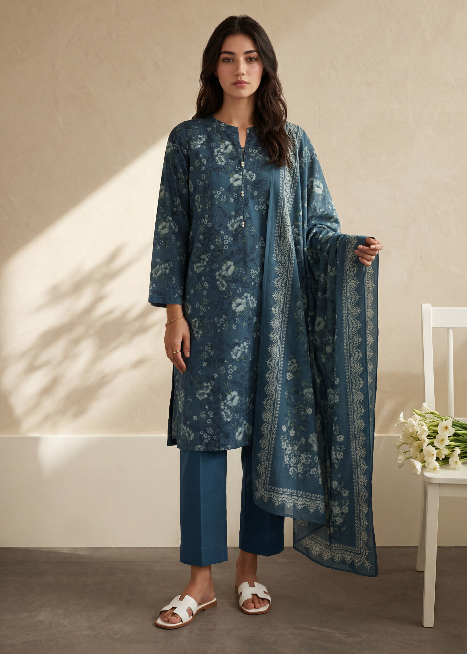 lawn Kurta Set in Midnight