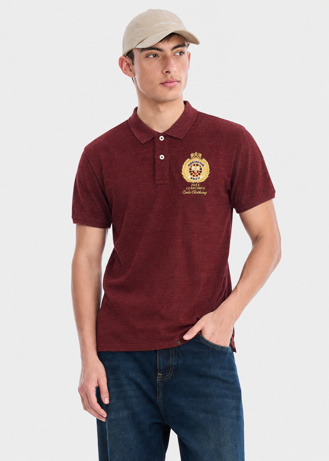 cotton pique Polo Shirt in Burgundy, maroon