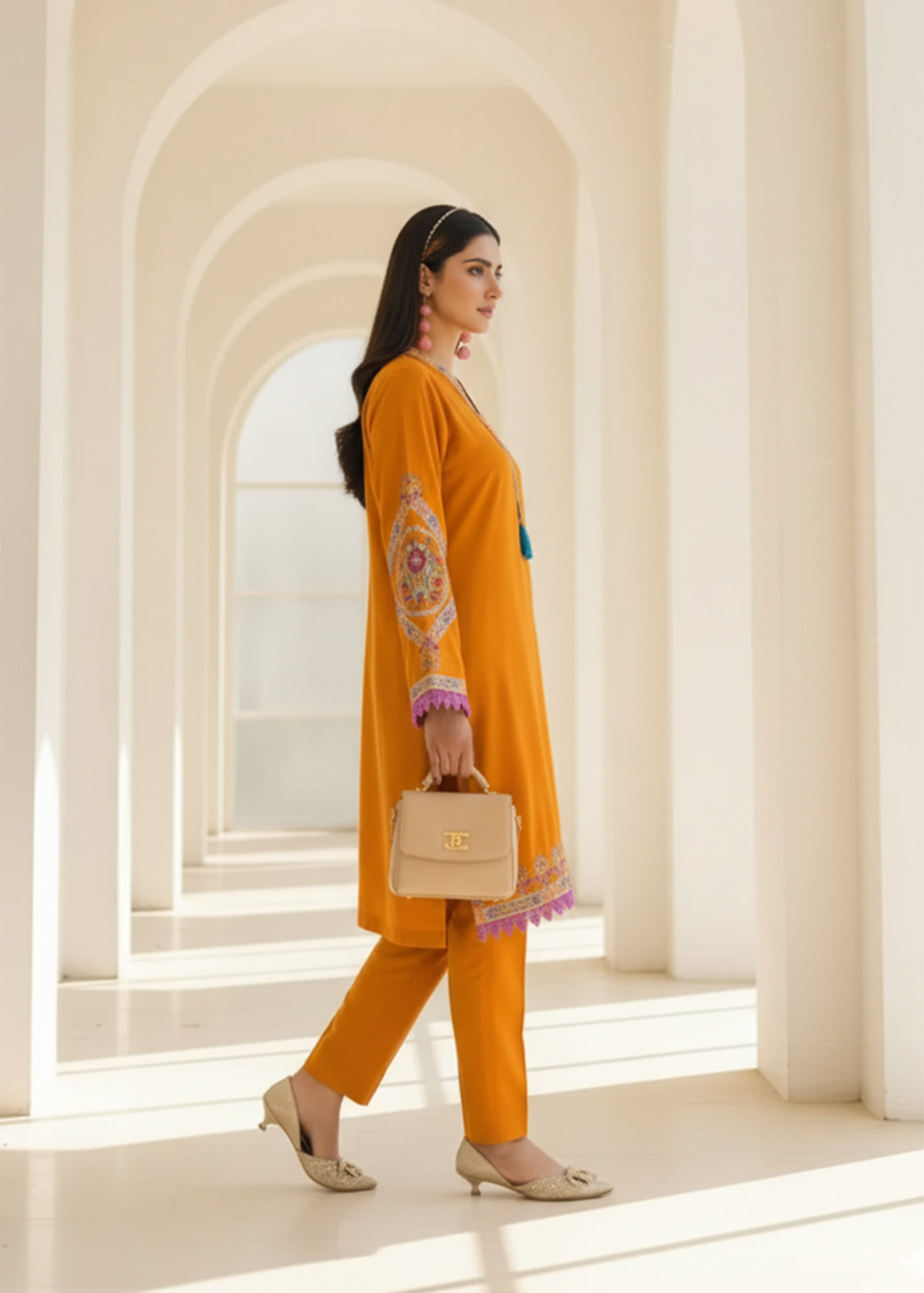 karandi Unstitched in Mustard