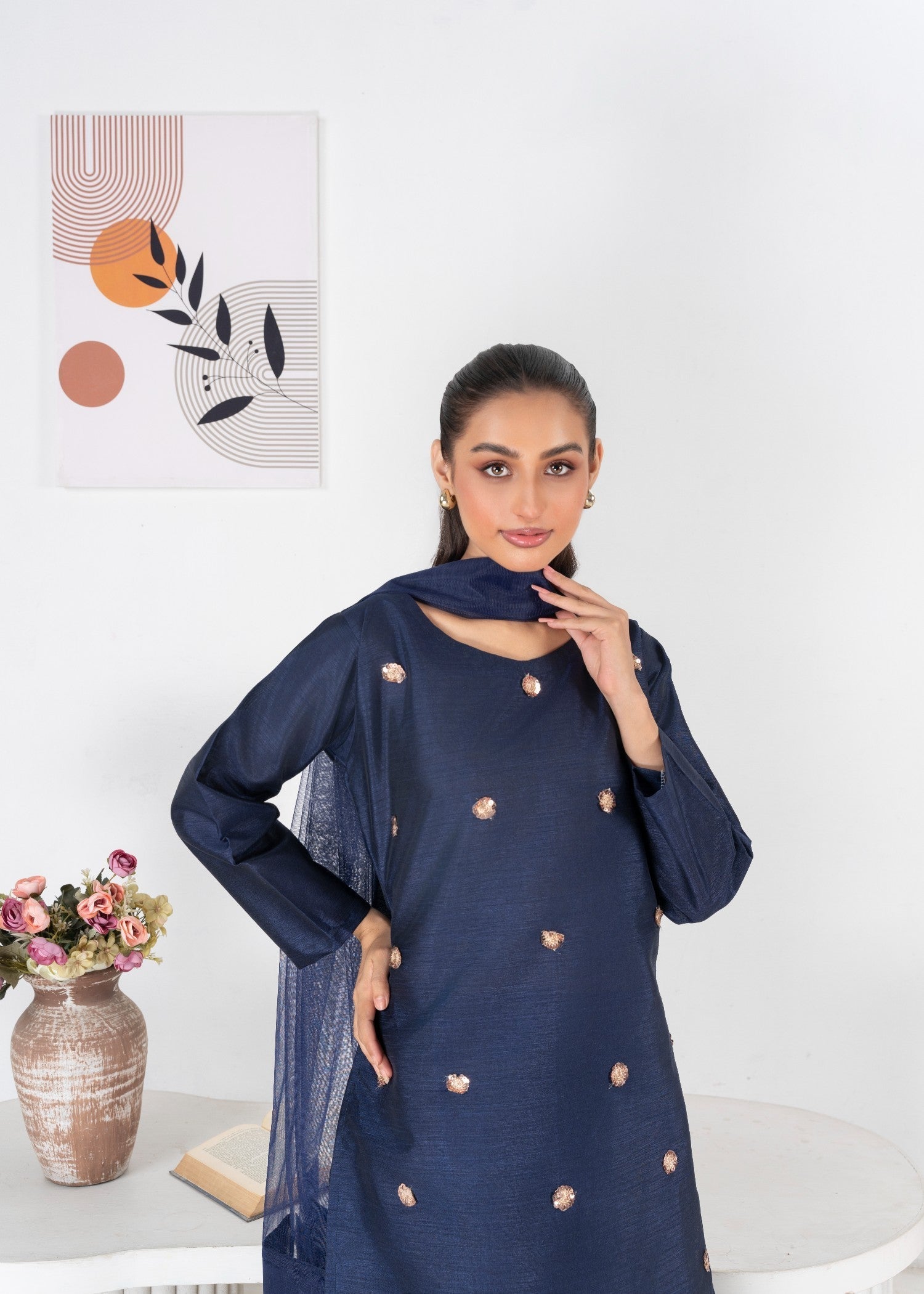 indian raw silk Kurta Set in Navy blue