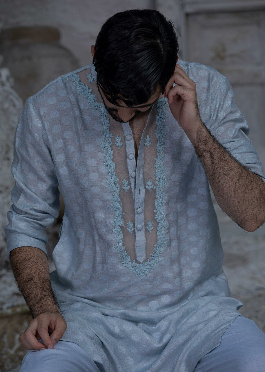 cotton net Kurta in Sky blue