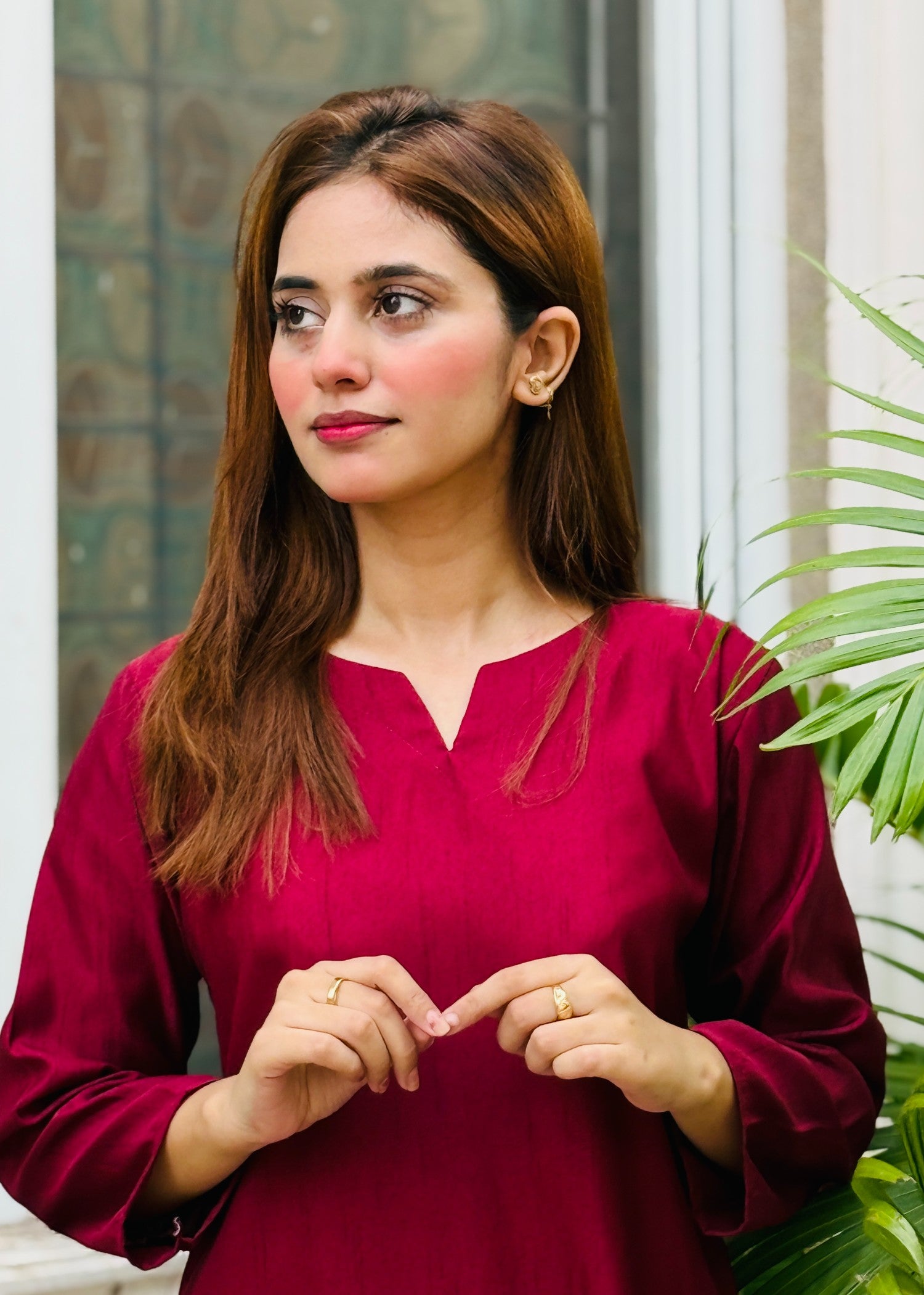 viscose raw silk Co Ord Sets in Maroon