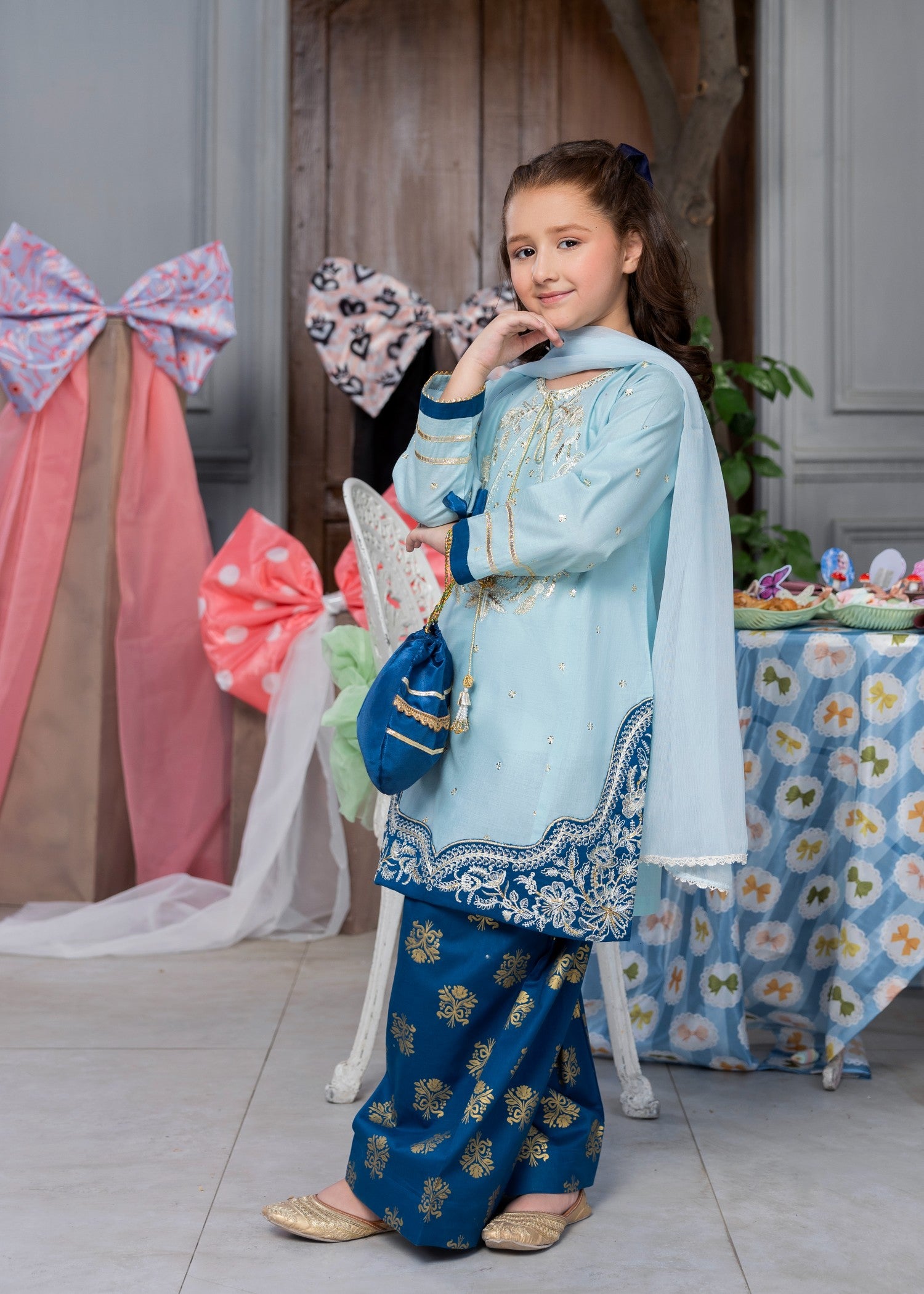 lawn cotton Kurta Set in Powder blue
