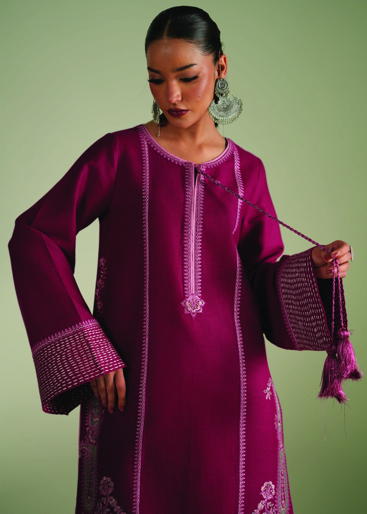 khaddar Kurta Set in Raspberry pink