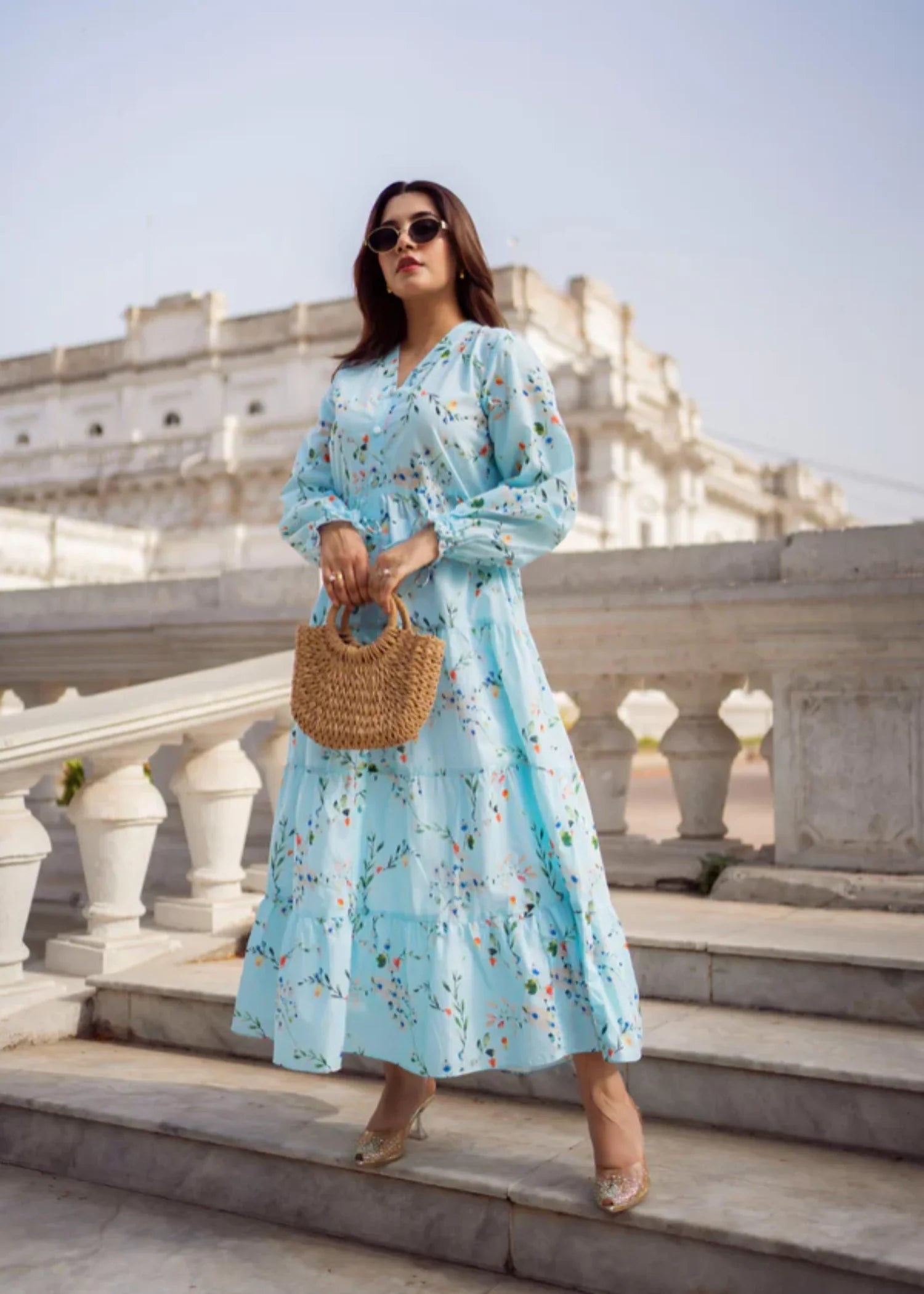 lawn cotton Maxi in Sky blue