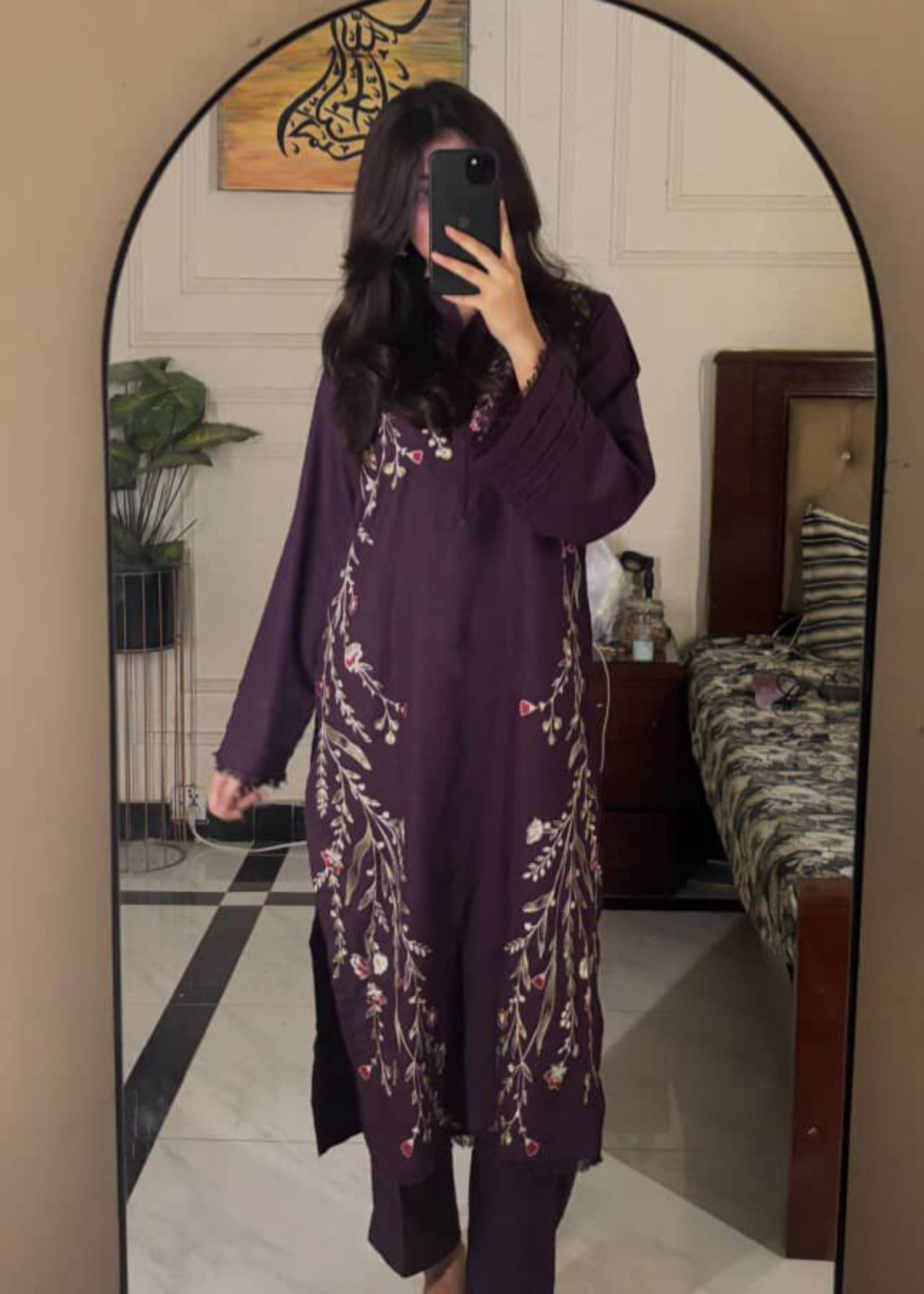 marina linen Kurta Set in Purple heart