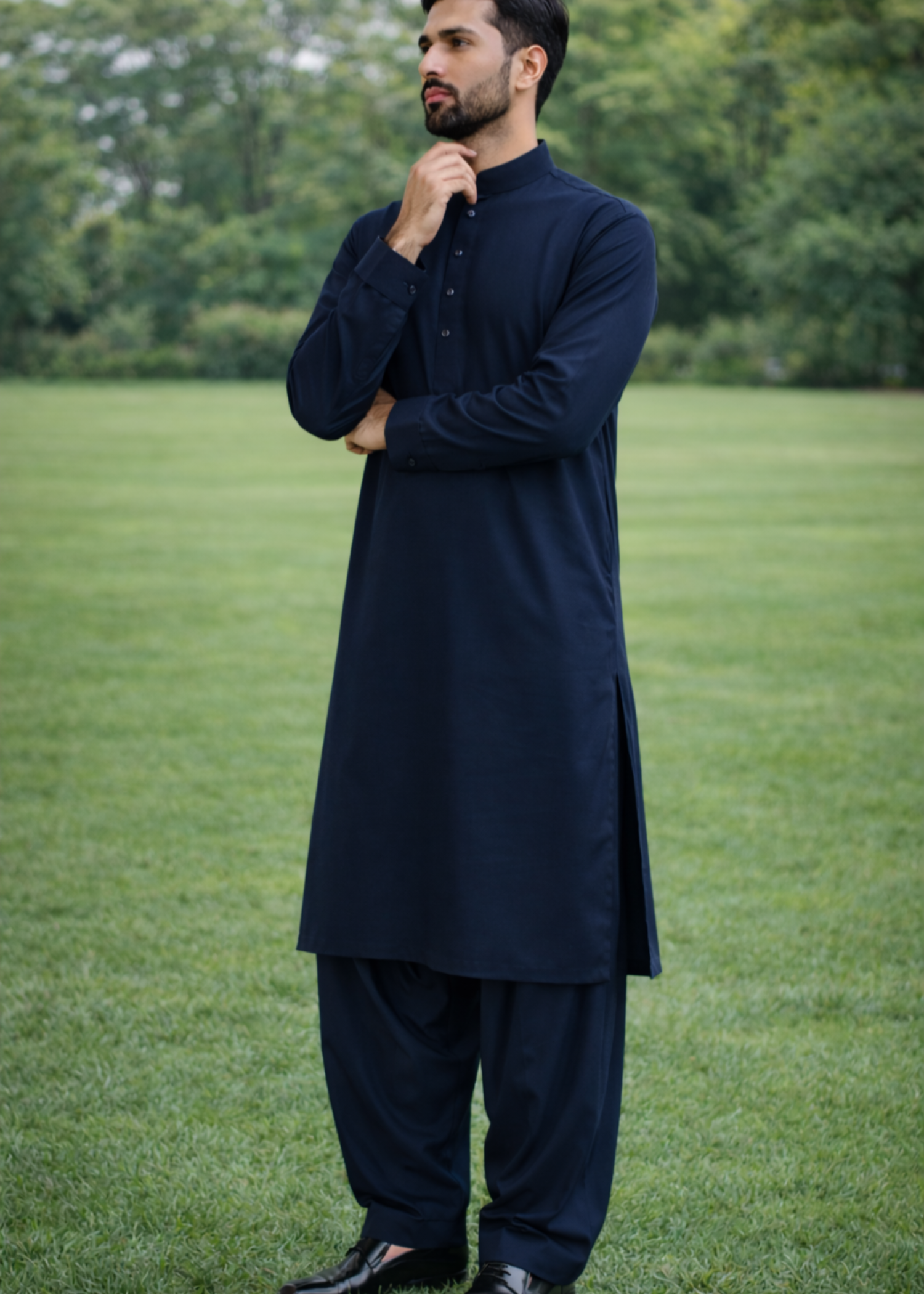 wash & wear Shalwar Kameez in Navy blue by Noor E Zehra.Store