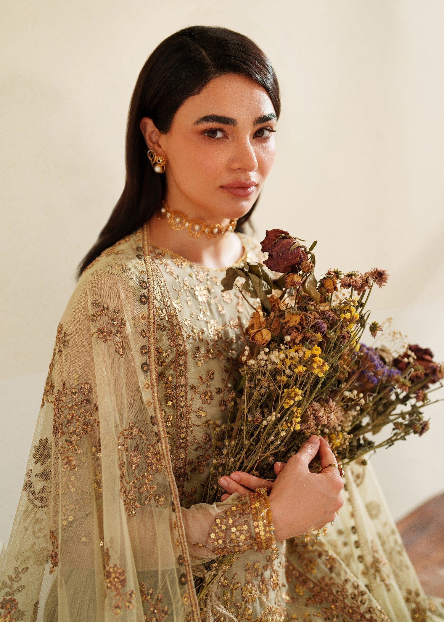 khaddi net Unstitched in Cream