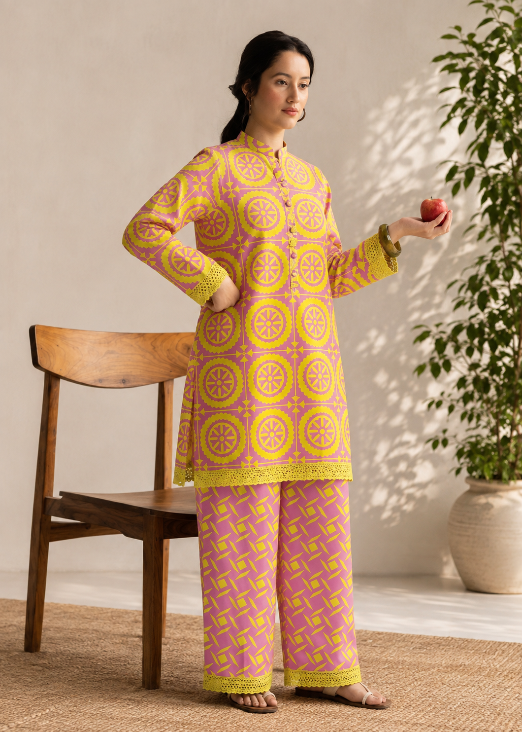 lawn Unstitched in Lemon, pink
