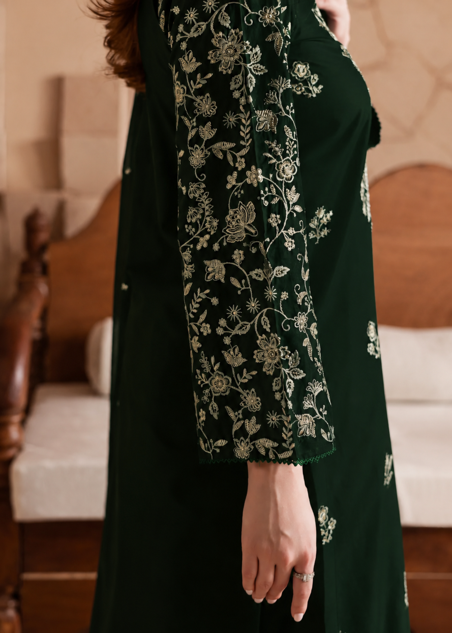 linen Kurta Set in Hunter green