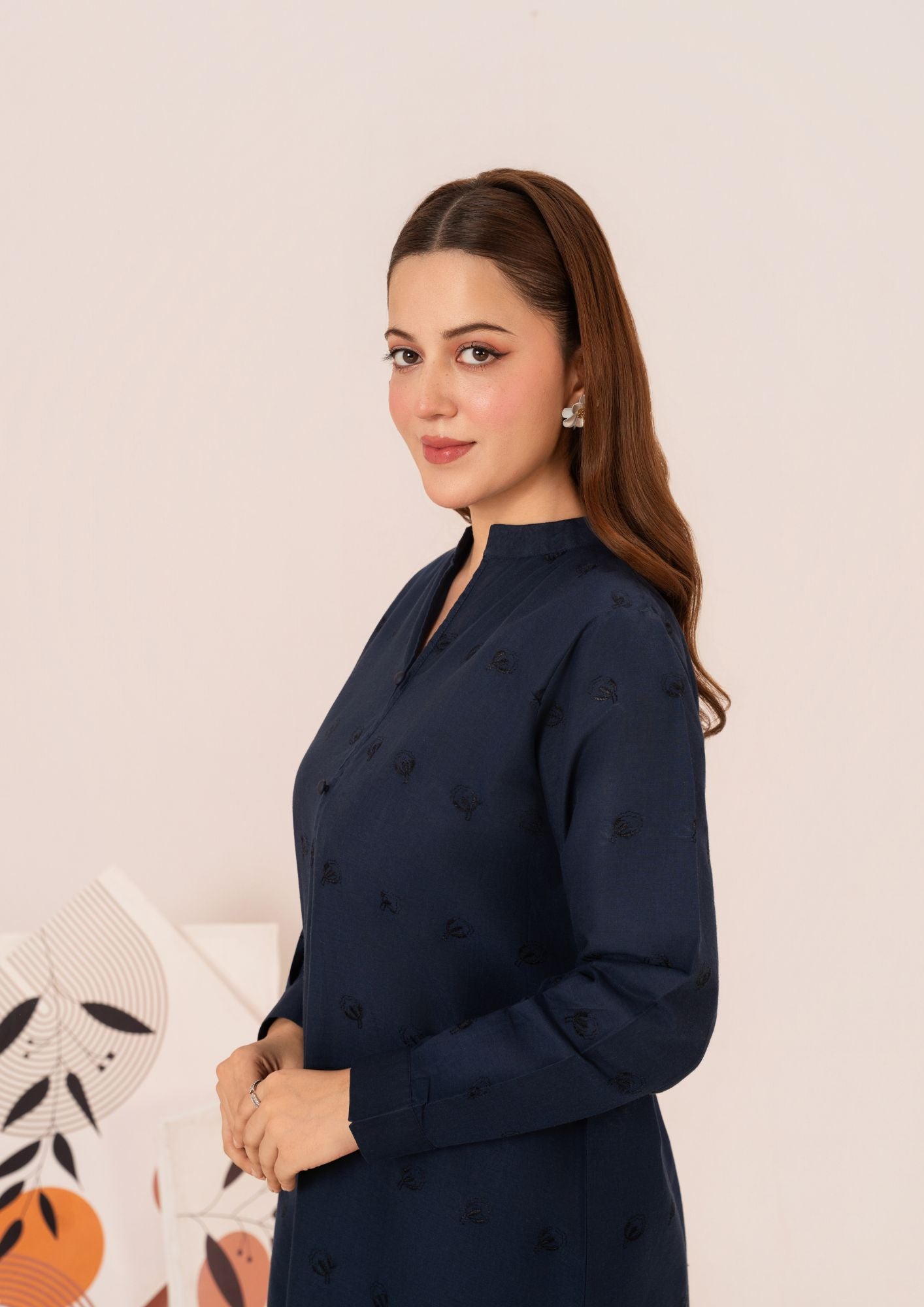 cambric Kurta Set in Navy blue