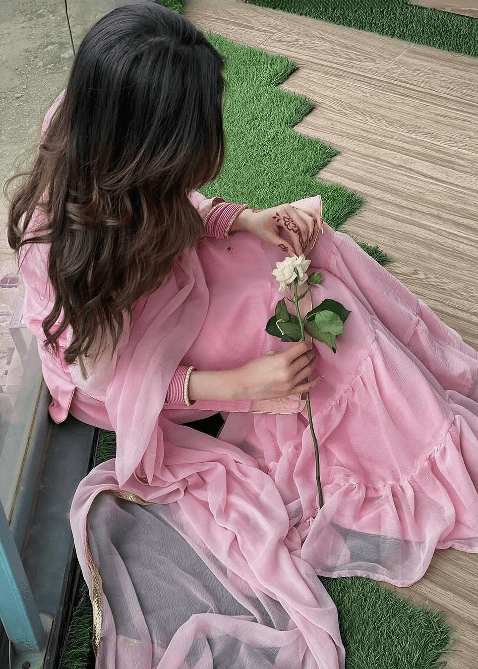 chiffon Gharara in Pastel pink