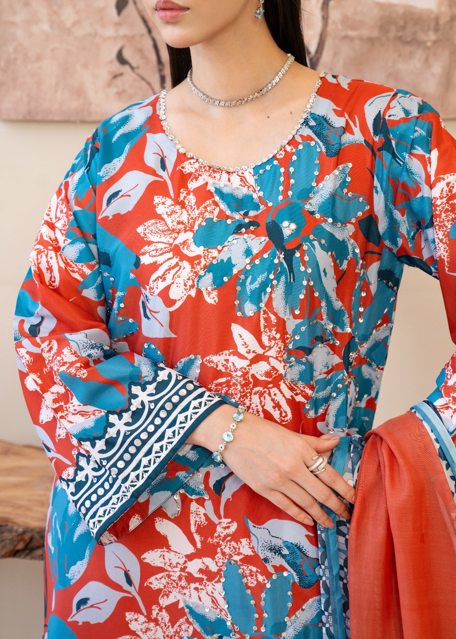 silk grip Kurta Set in Coral red, cobalt blue, baby blue