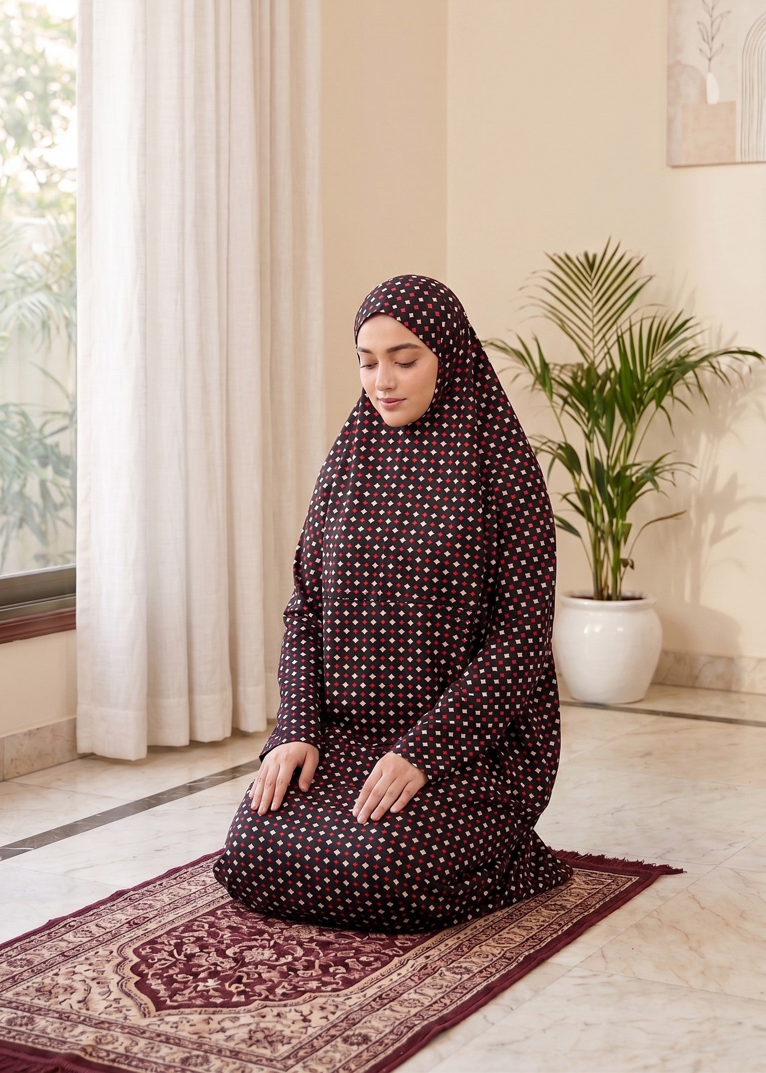 poly lawn Chaddar in Blood red, maroon, black