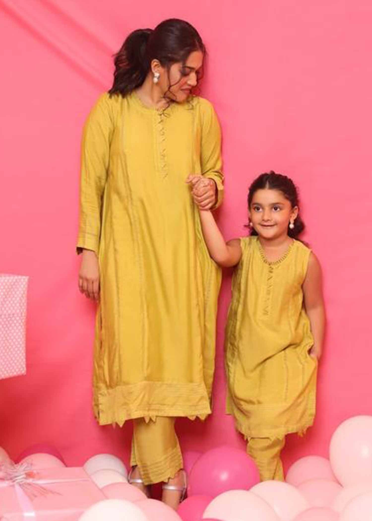 cotton net Kurta Set in Lemon