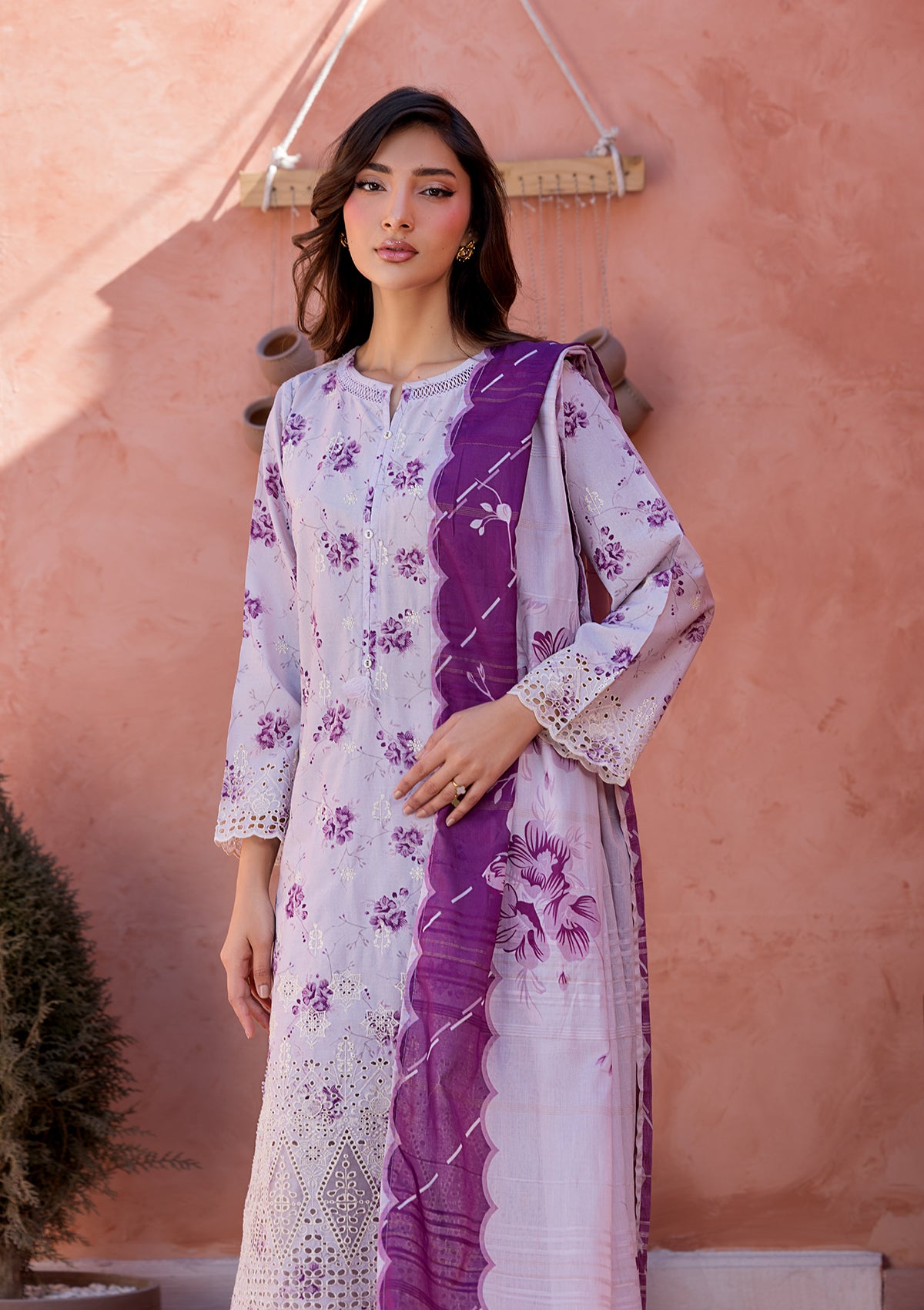 lawn Kurta Set in Purple taupe