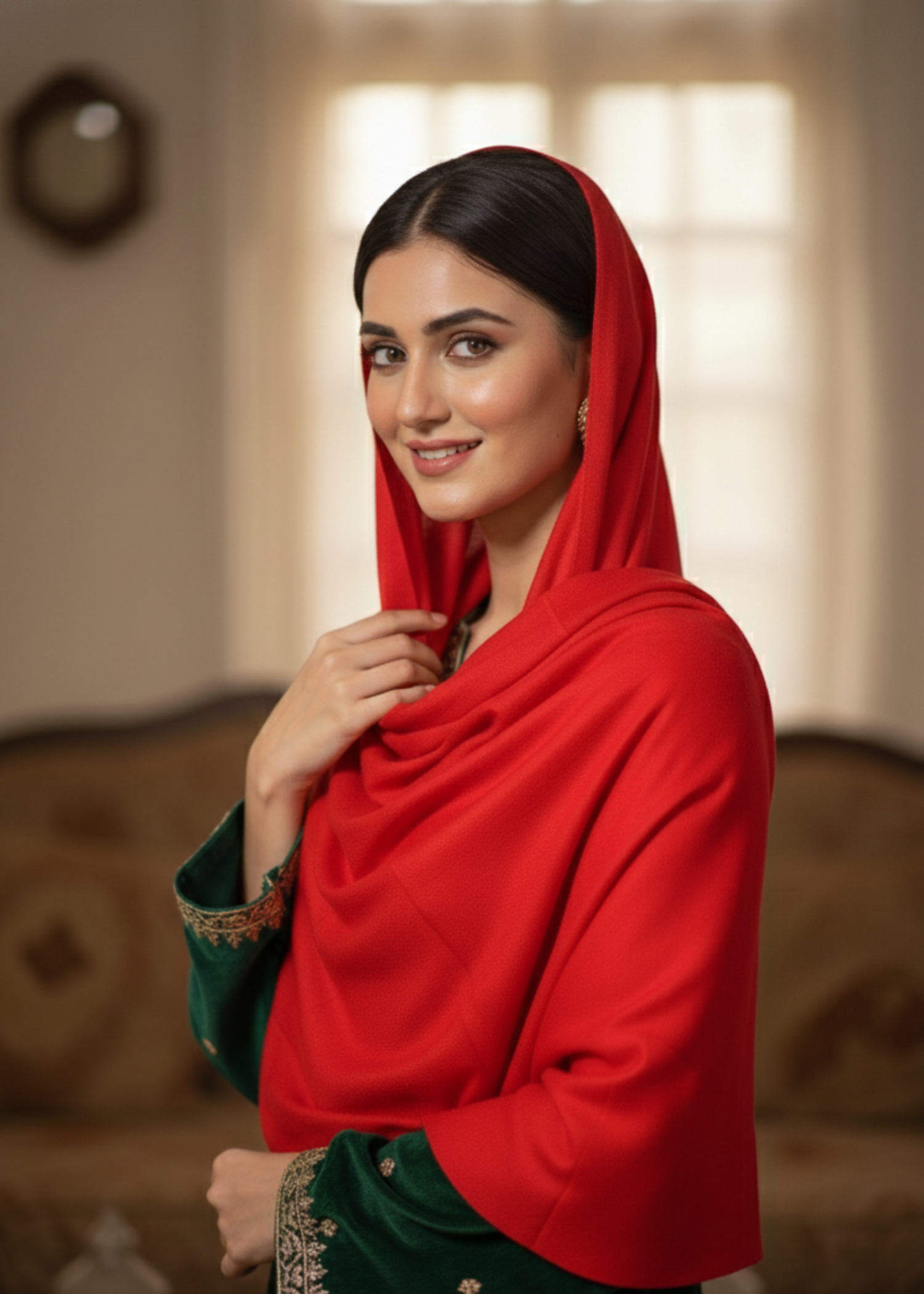wool Hijab in Fire red