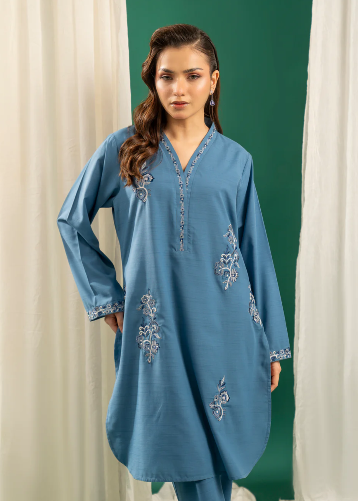 jacquard Kurta Set in Blue