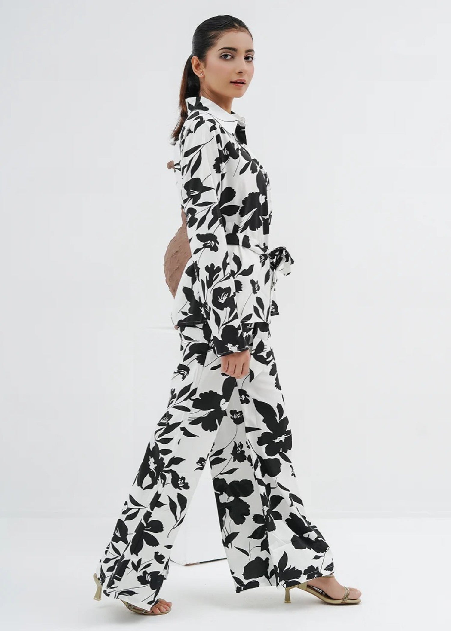 blended satin polyester Co Ord Sets in White
