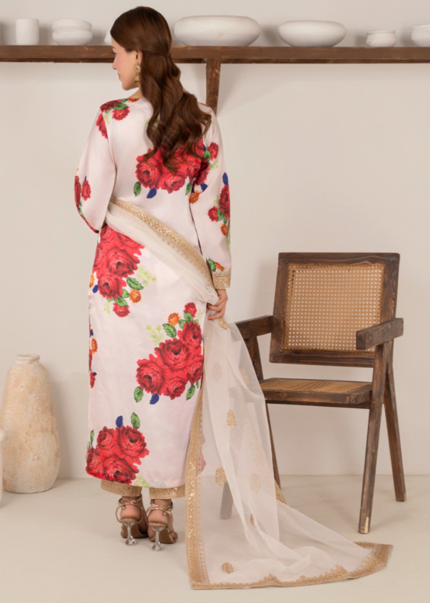 silk charmeuse Kurta Set in Off-white