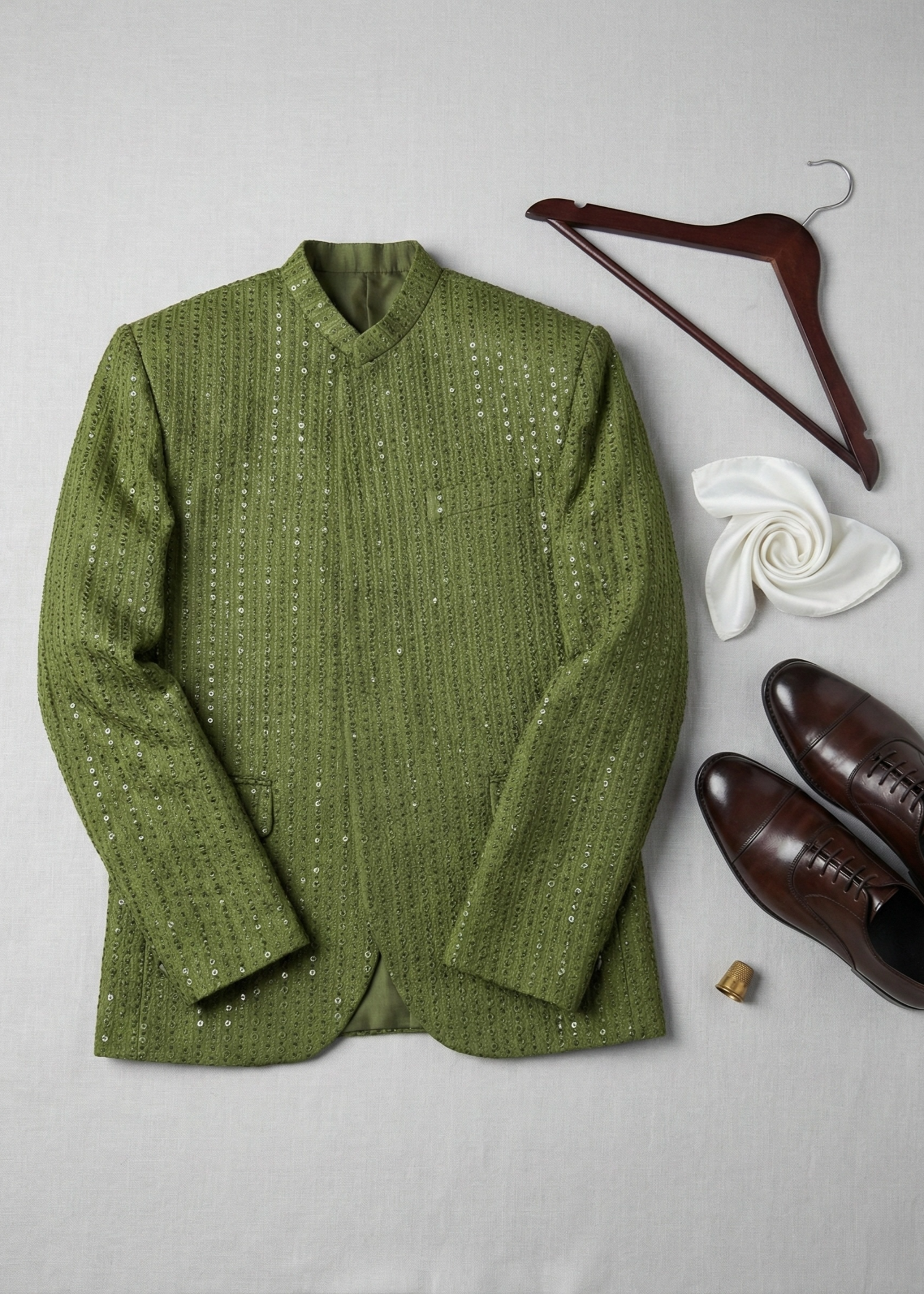 raw silk Prince Coat in Olive green