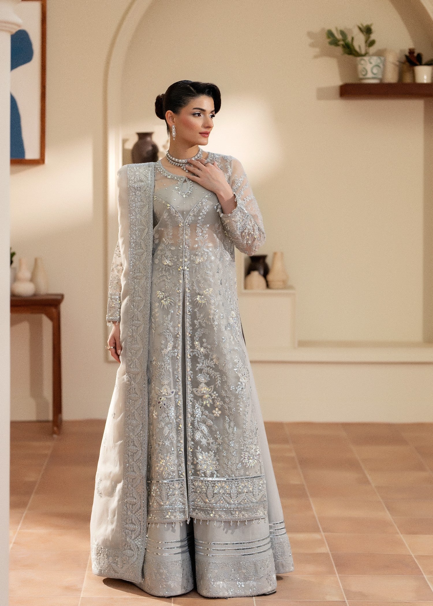 organza Sharara in Pastel grey