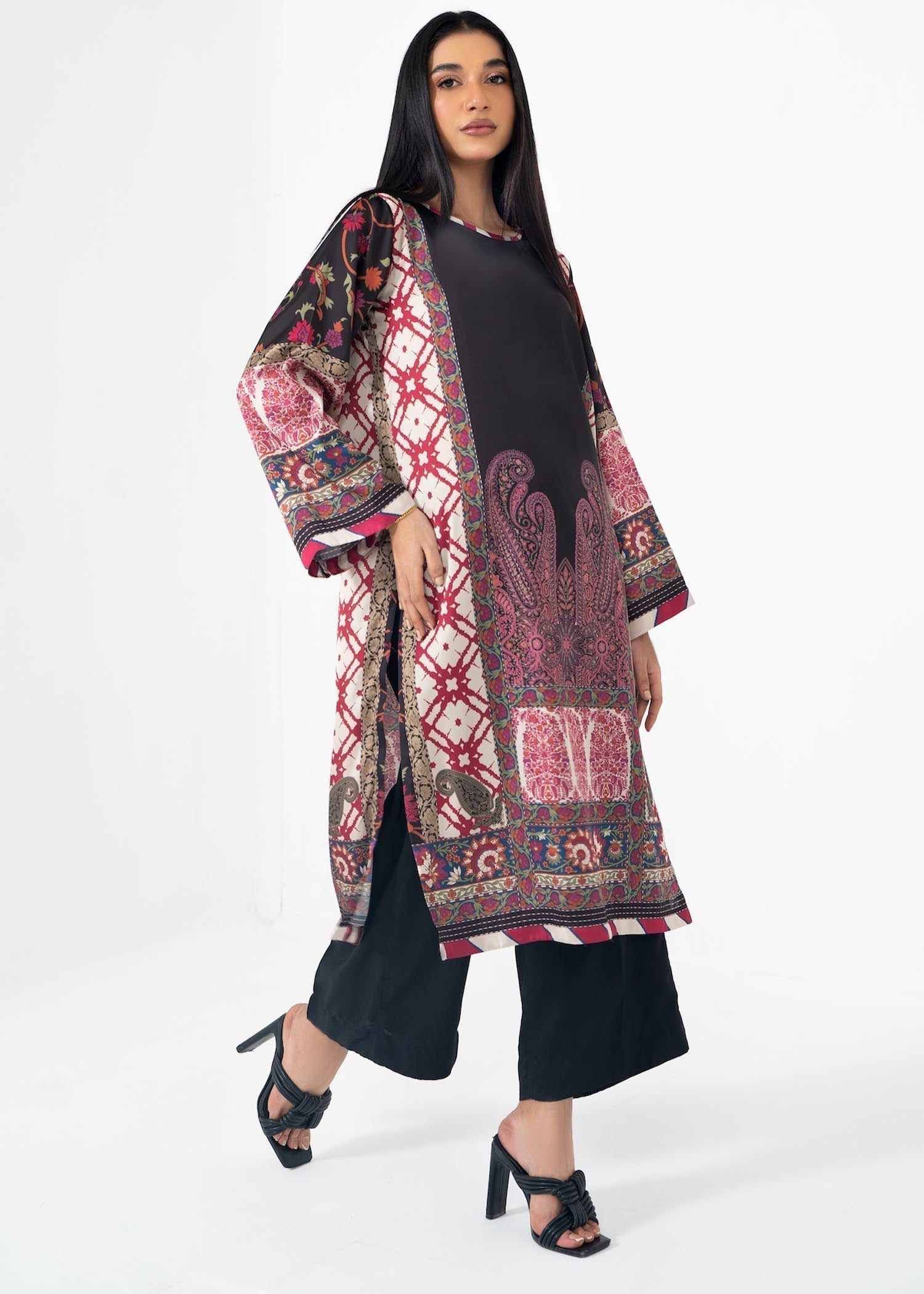 satin silk Kurti in Black