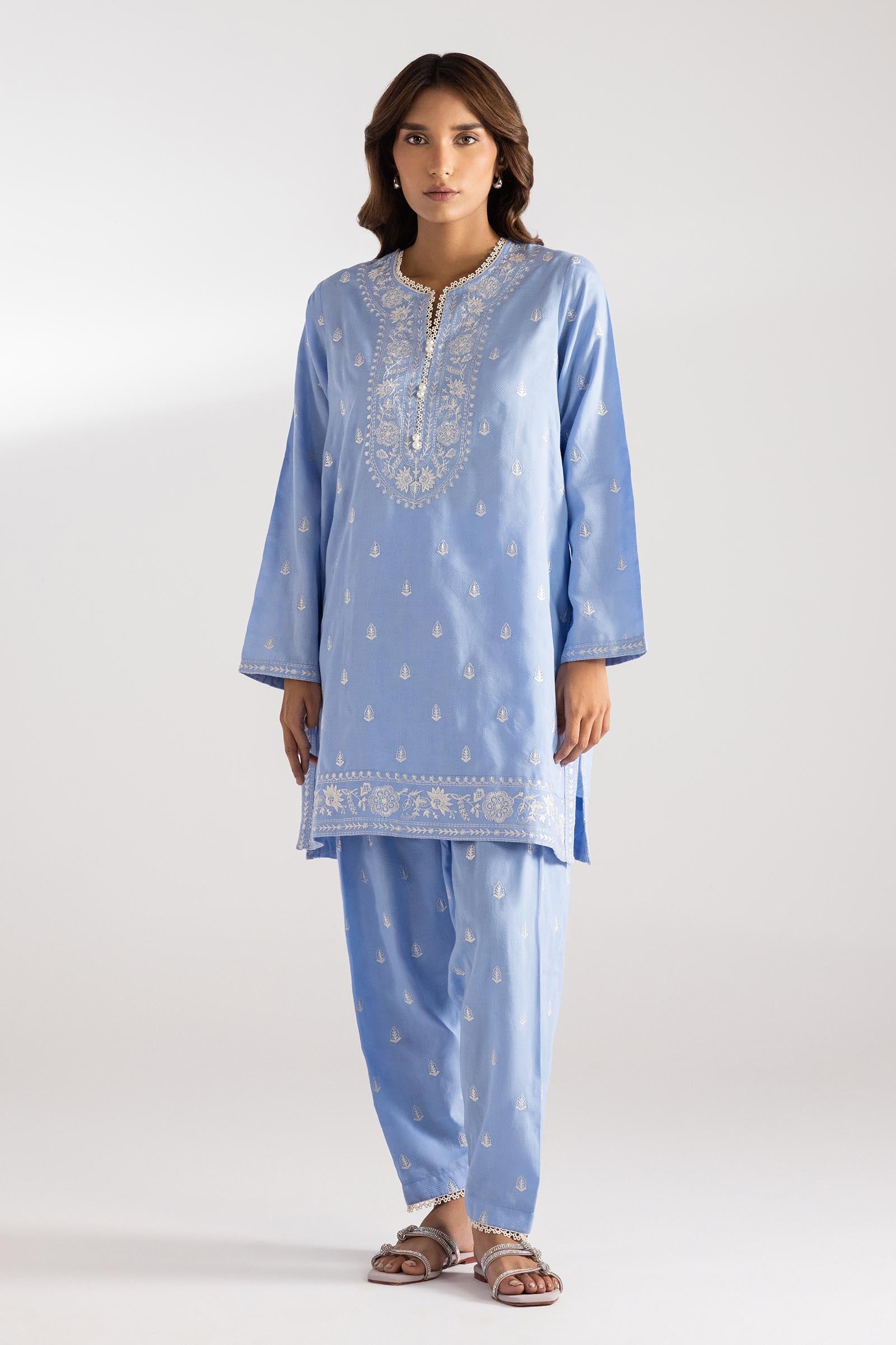 jacquard Kurti in Light blue