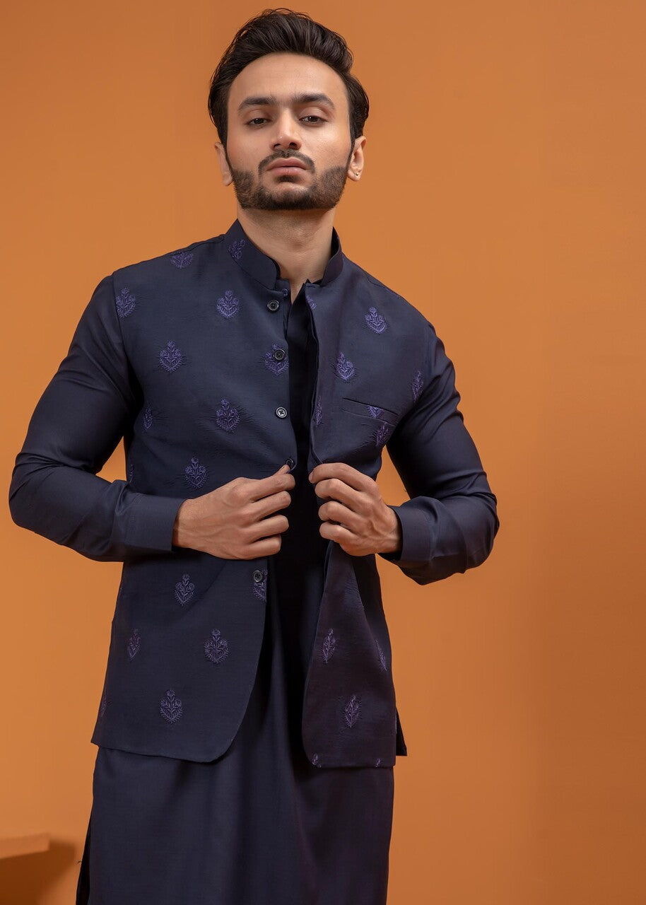 wash & wear Waistcoat in Blue by Ahmad Raza