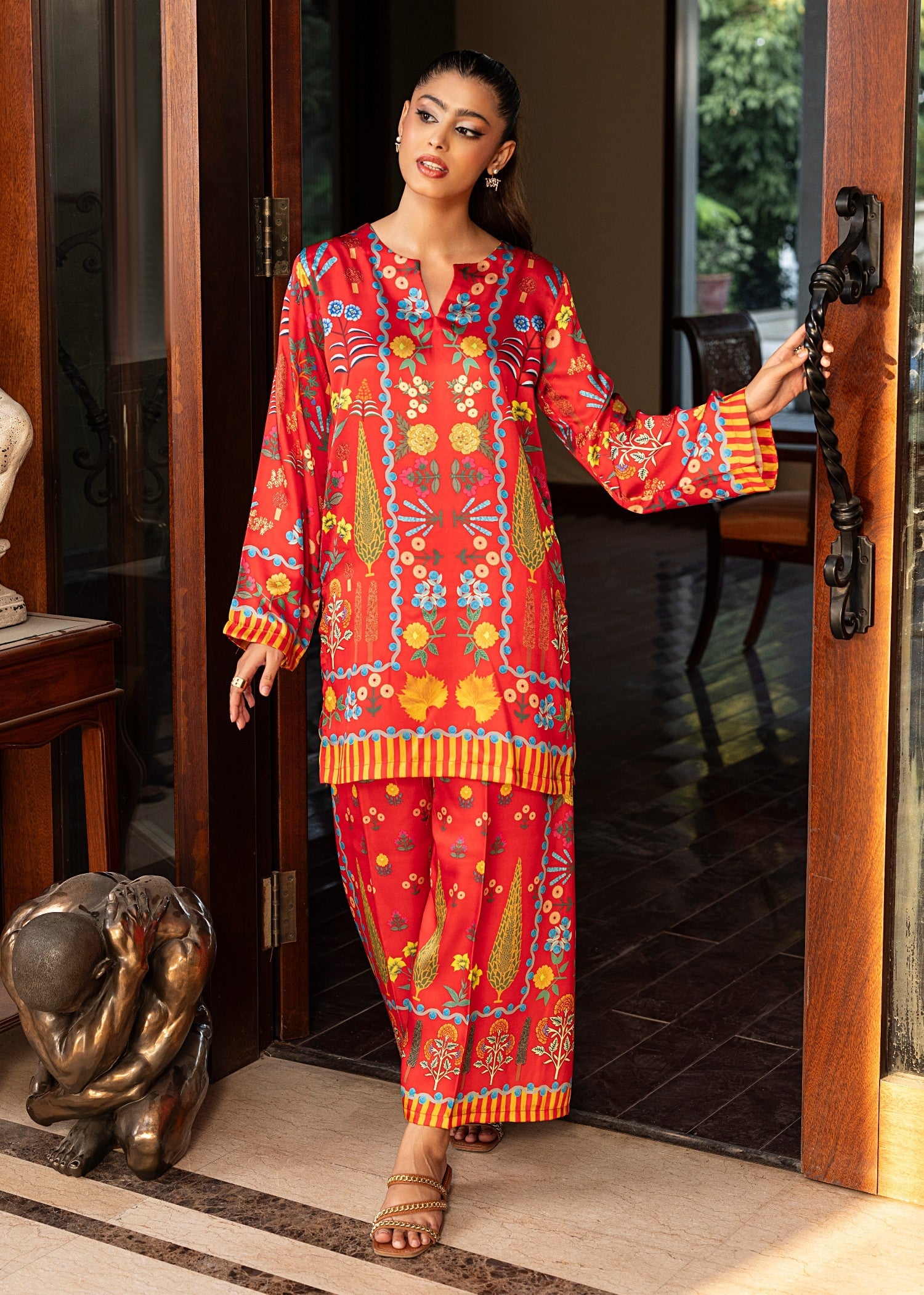 silk charmeuse Co Ord Sets in Red