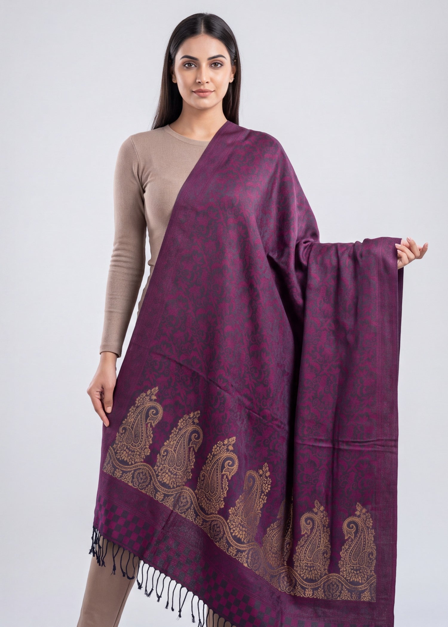 Shawl in Mari gold, plum Color by - Trendy Women Shawl UHL3313
