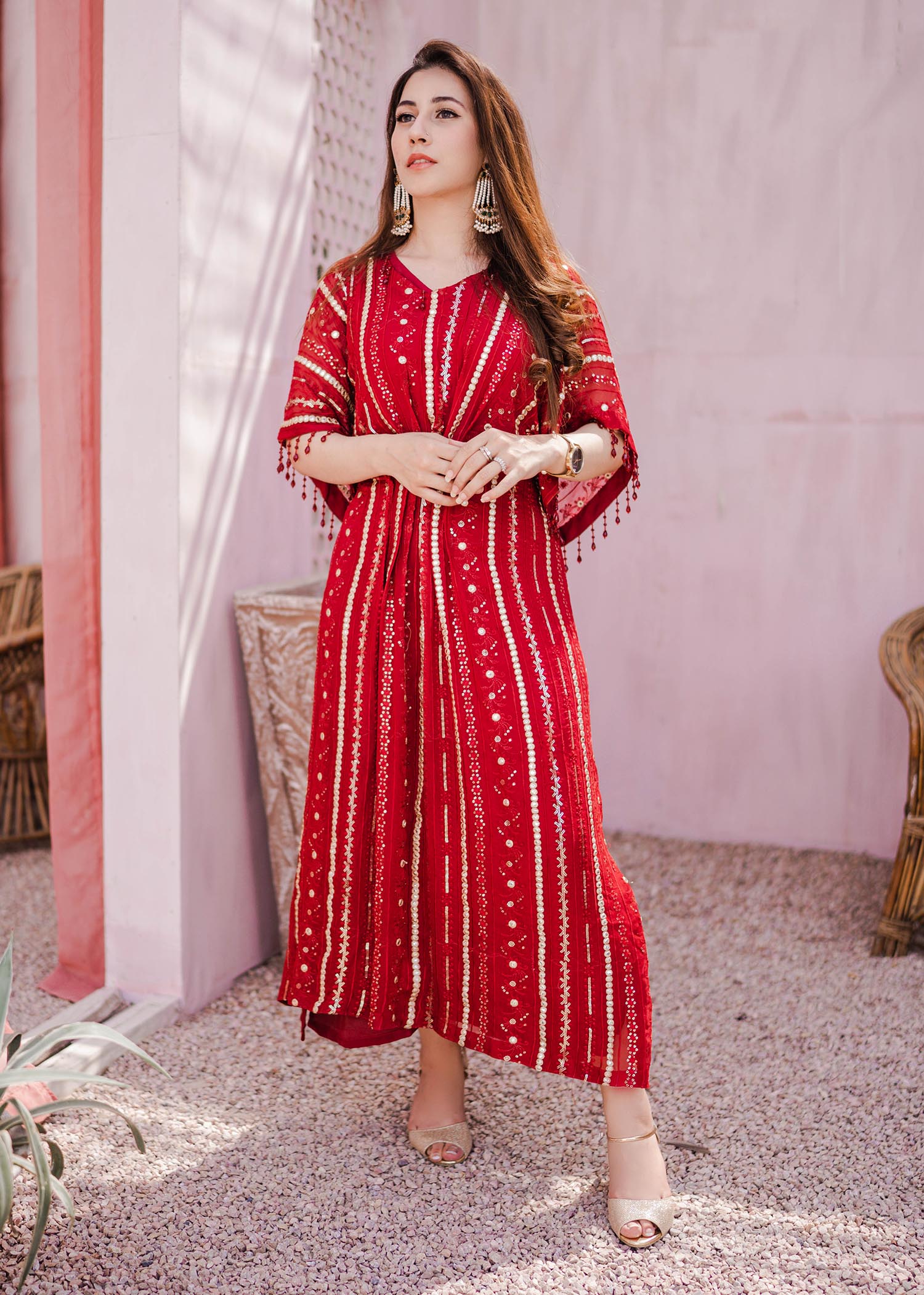 chiffon Kaftan in Red