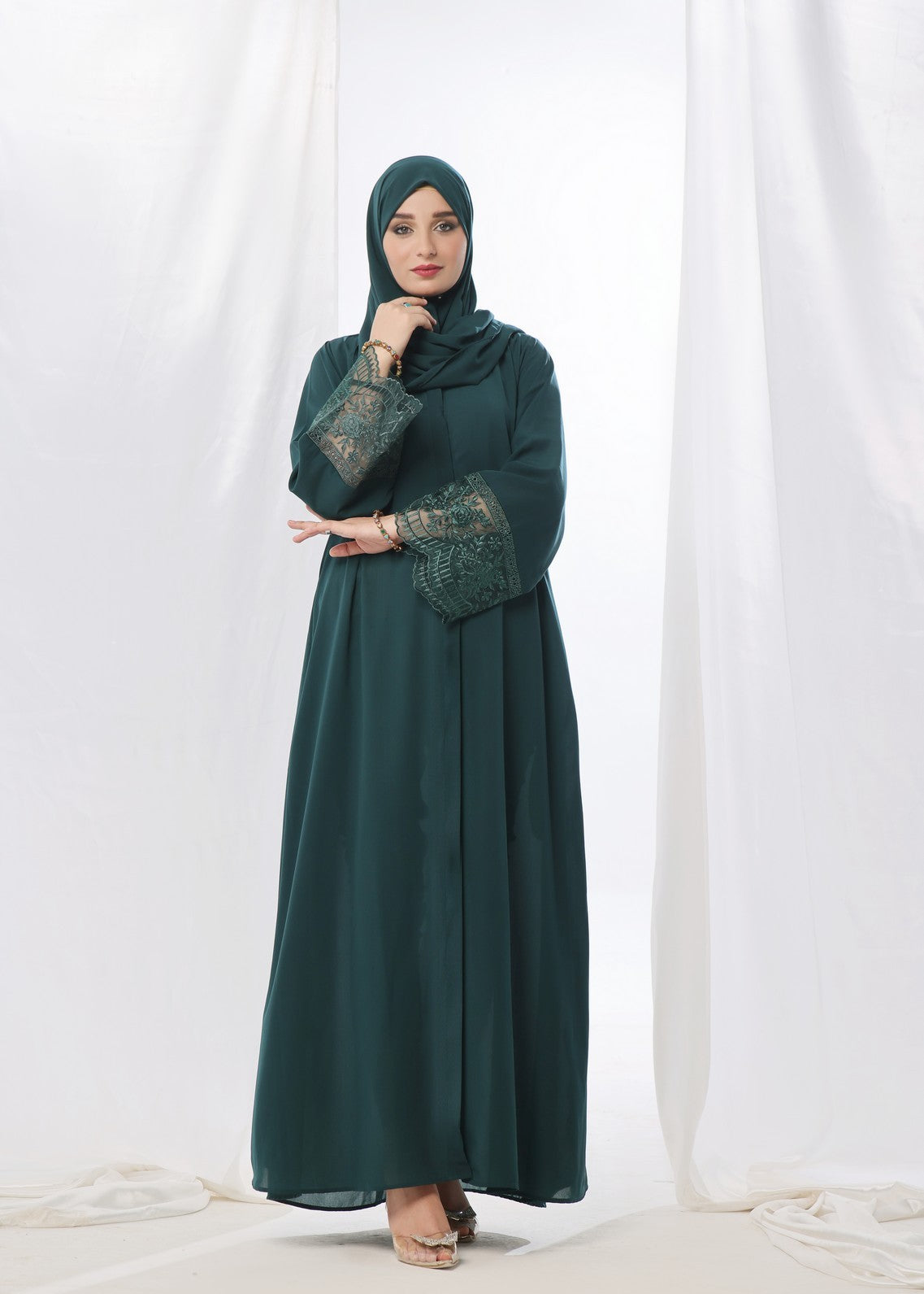 georgette Abaya in Bottle green