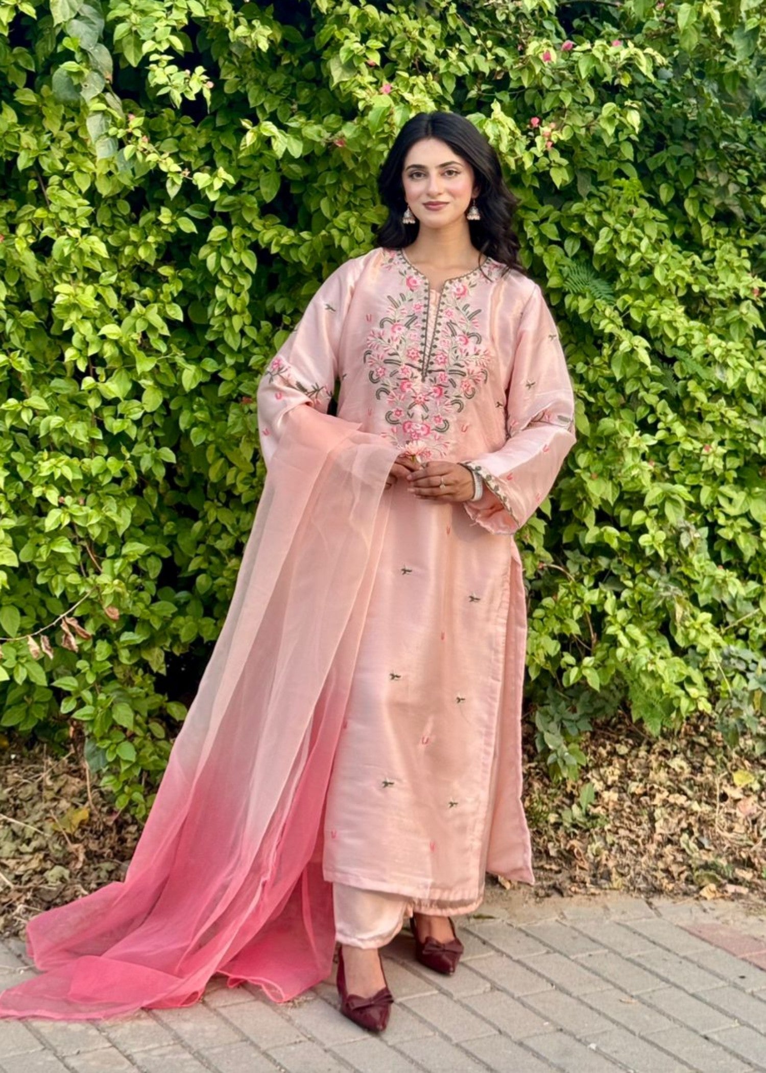 tussar silk Kurta Set in Tea rose pink