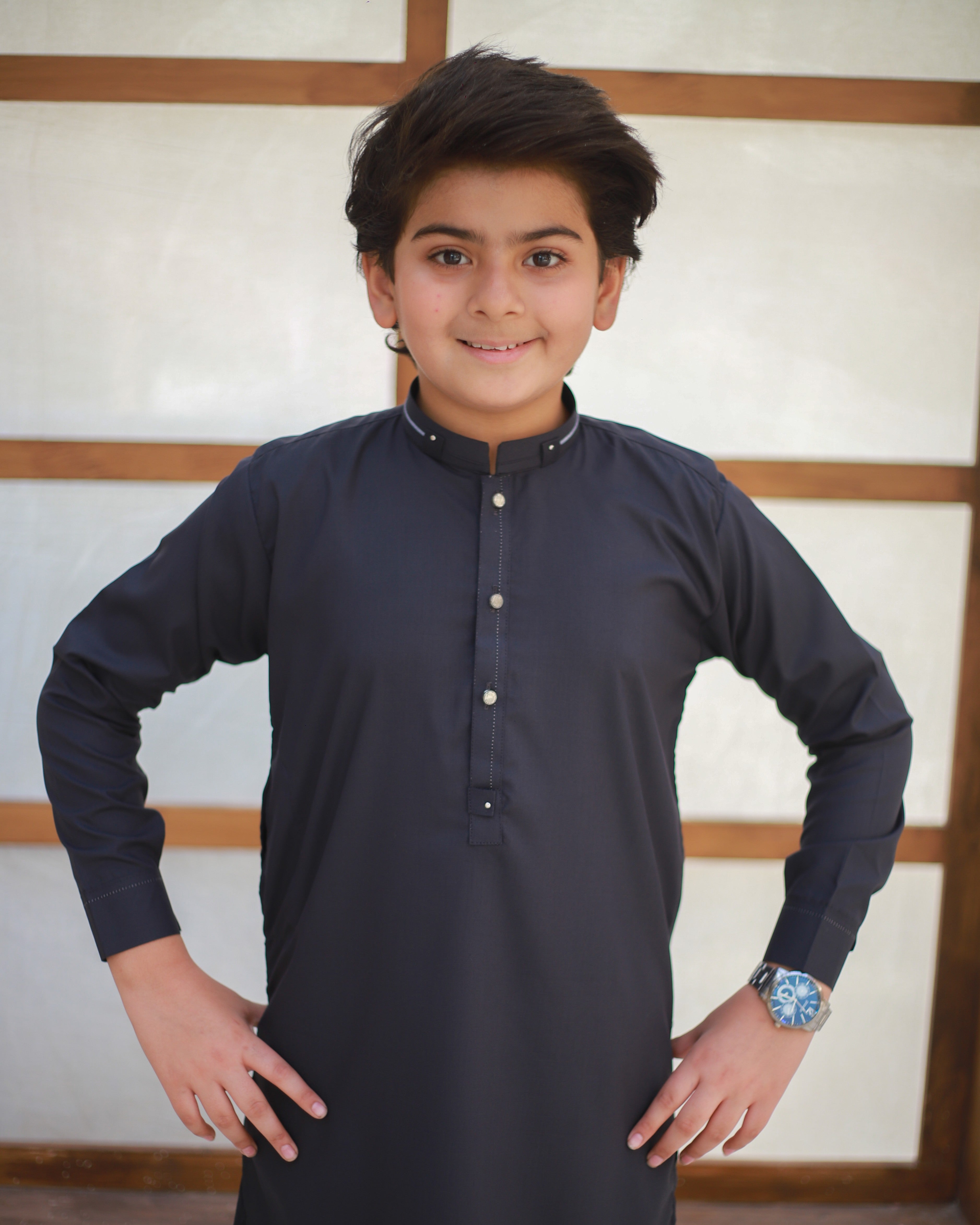 wash & wear Kurta Set in Graphite