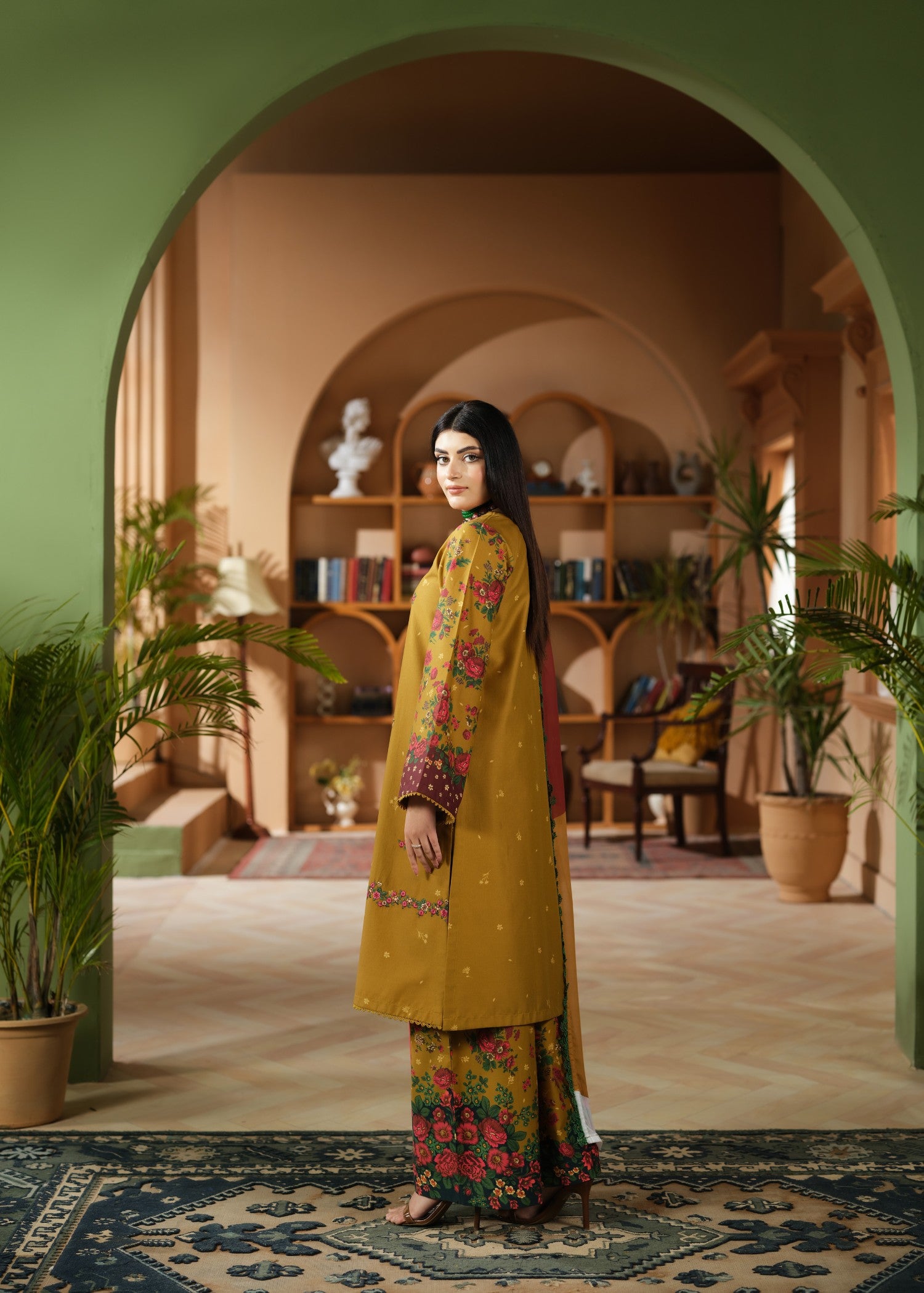 cambric cotton Kurta Set in Mustard