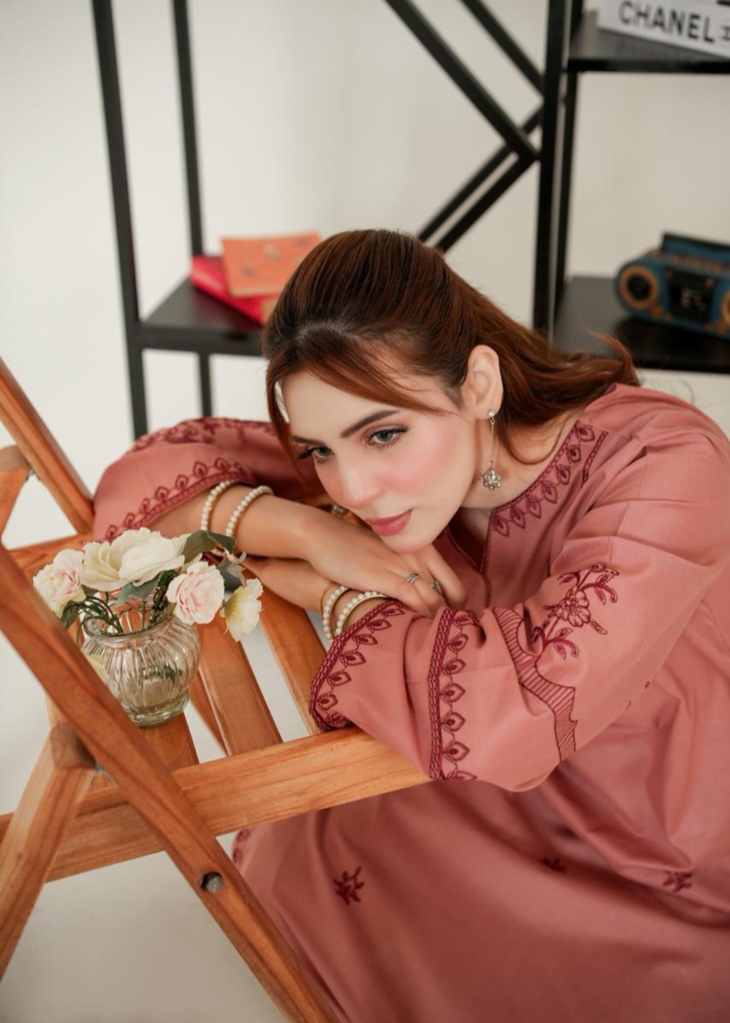 lawn cotton Kurta Set in Tea rose pink