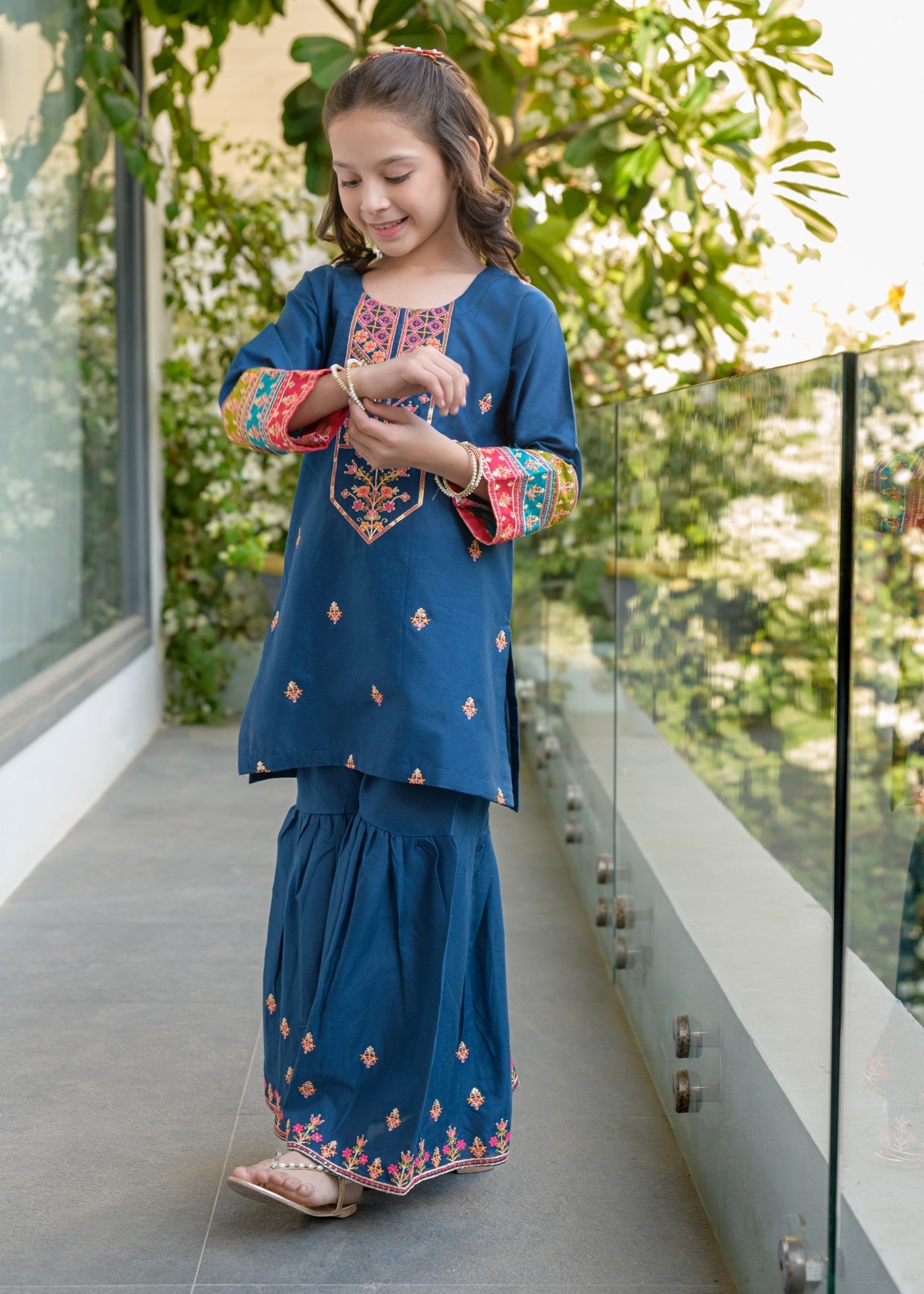 lawn Gharara in Dark blue