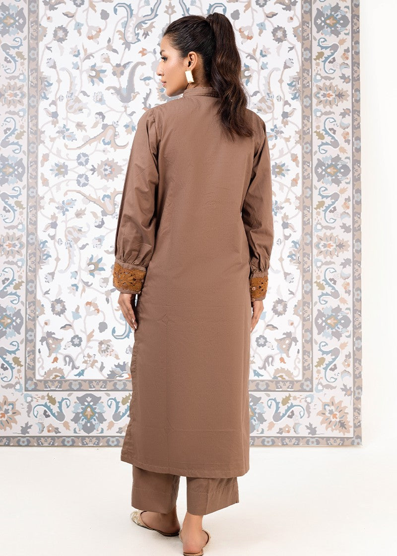 cotton satin Kurta Set in Brown