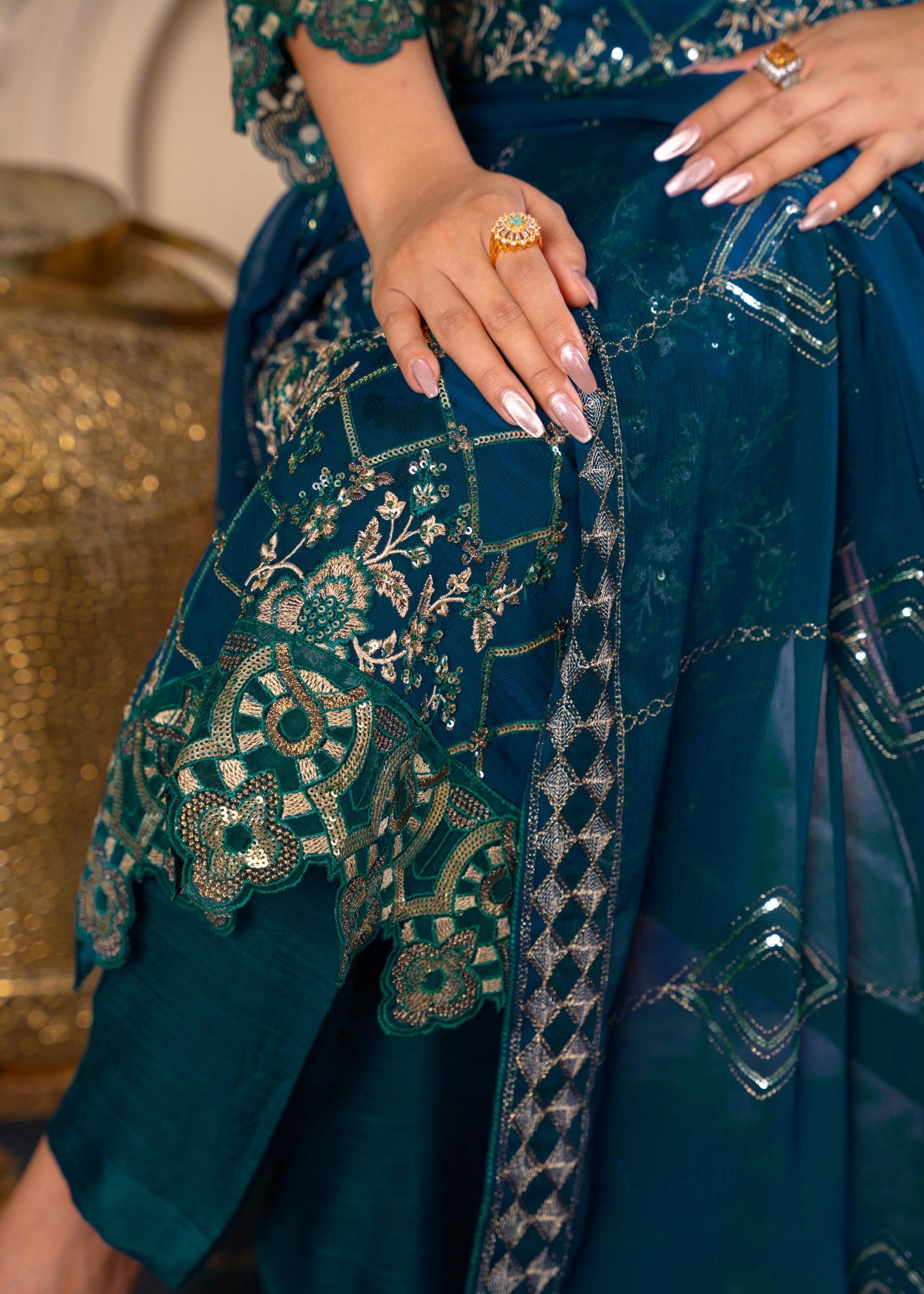crinkle Kurta Set in Teal