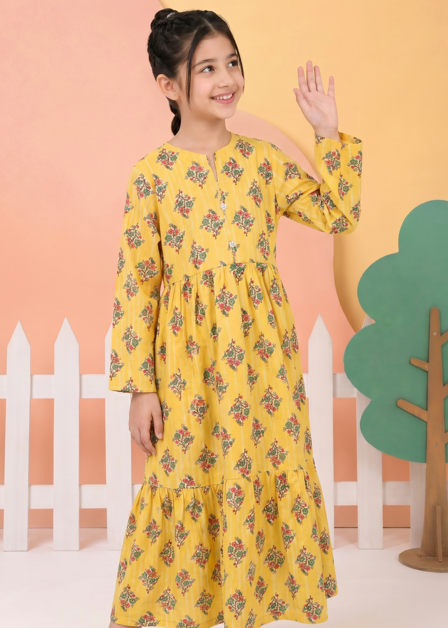 lawn Pishwas in Mustard
