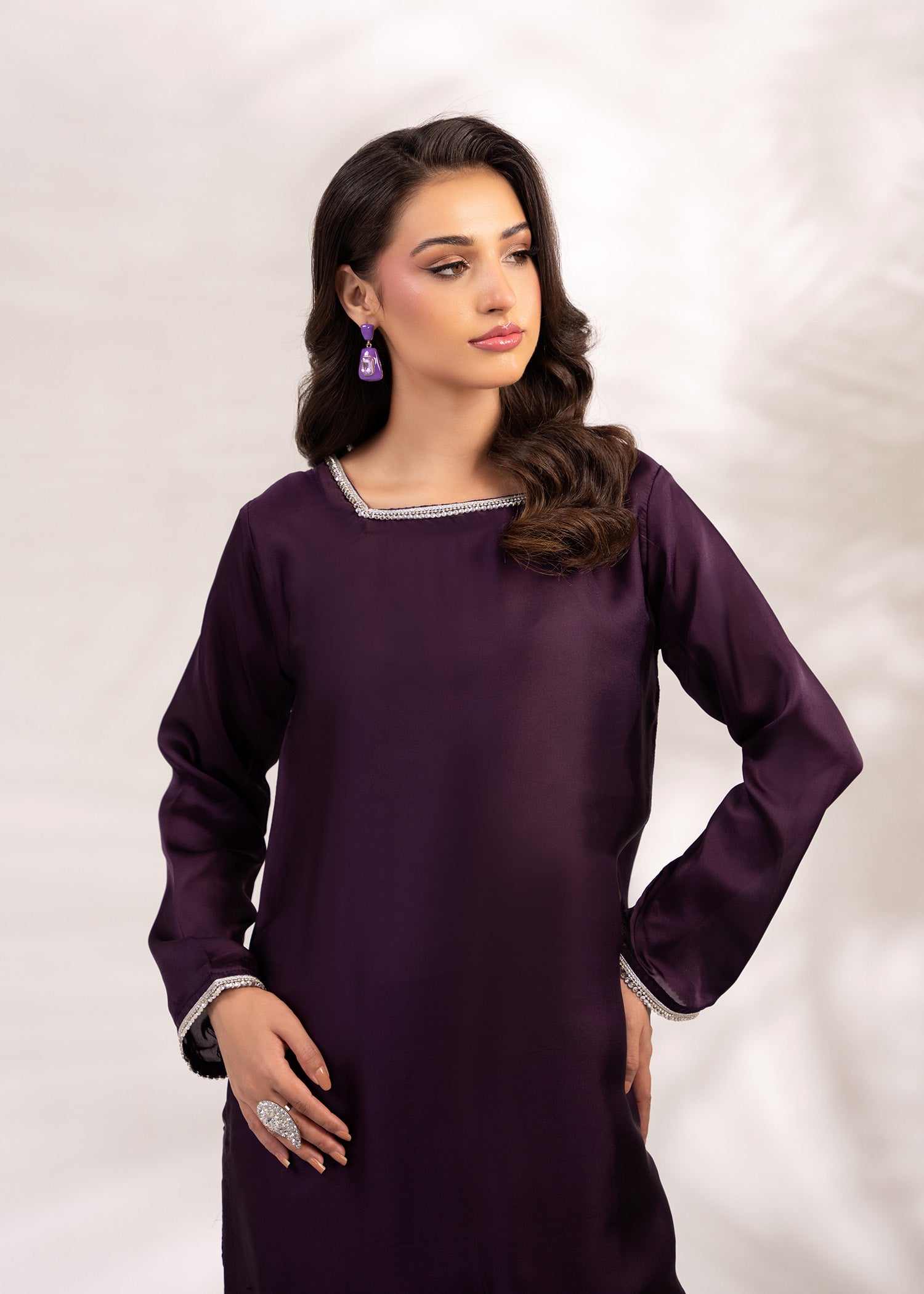 silk Kurta Set in Plum