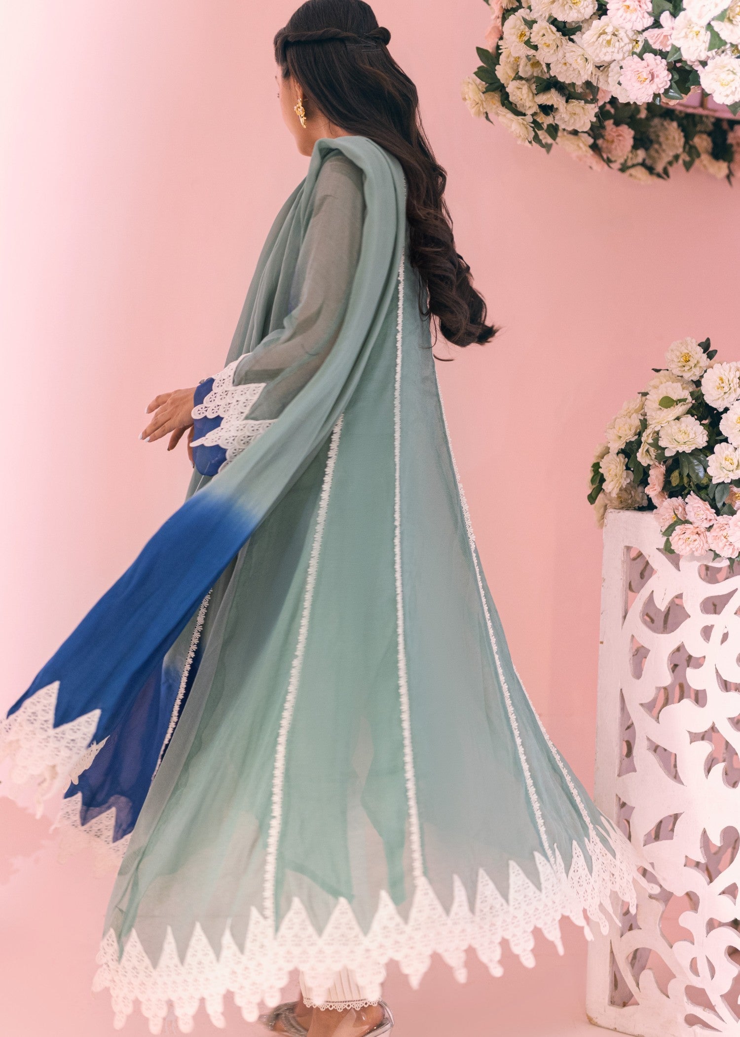 khaddi net Pishwas in Grey
