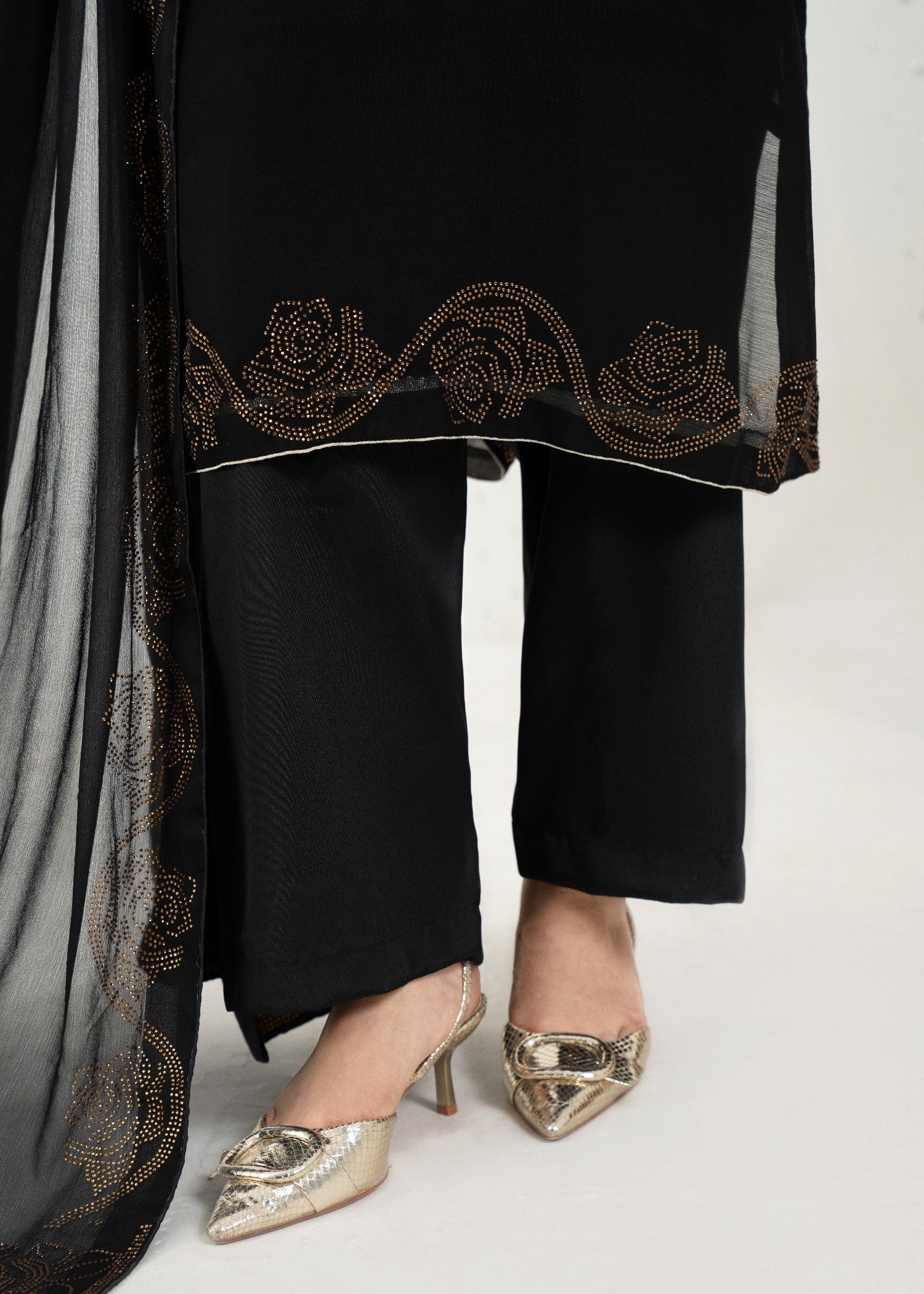 chiffon Kurta Set in Jet black