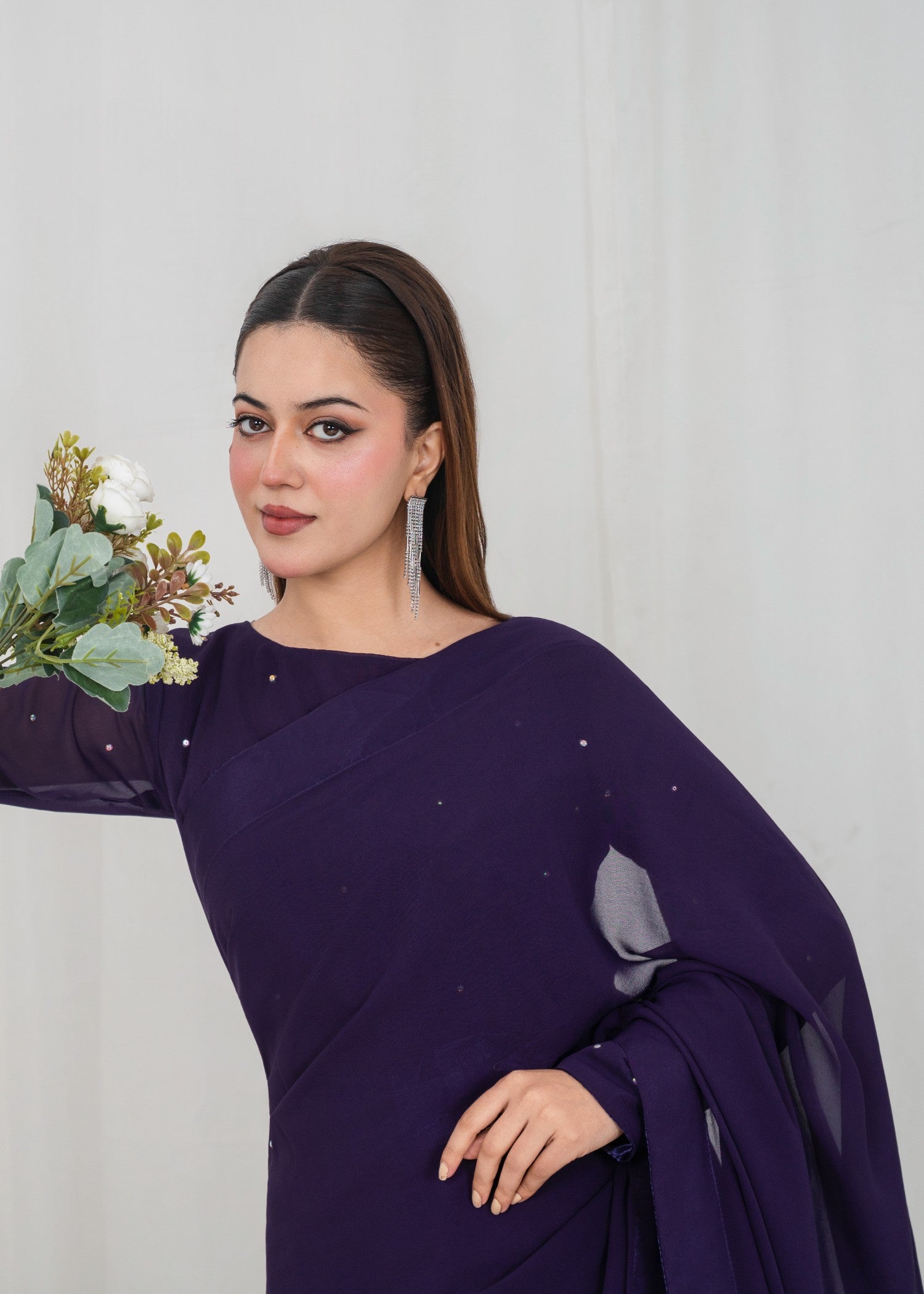 chiffon Saree in Royal purple