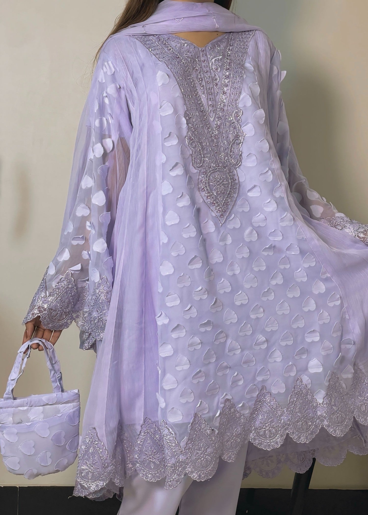 chiffon Pishwas in Lilac