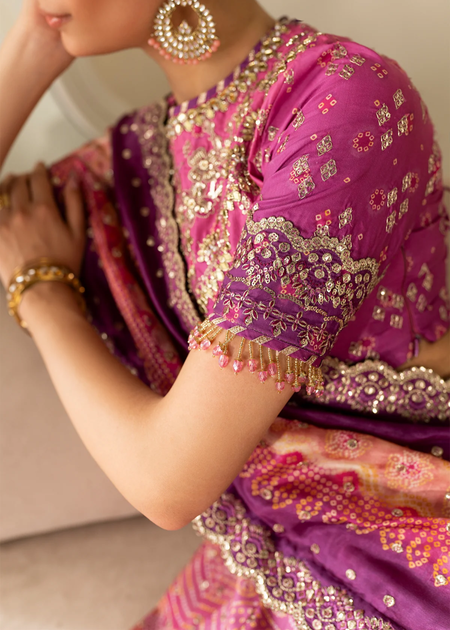 raw silk Unstitched in Fuchsia, blue violet