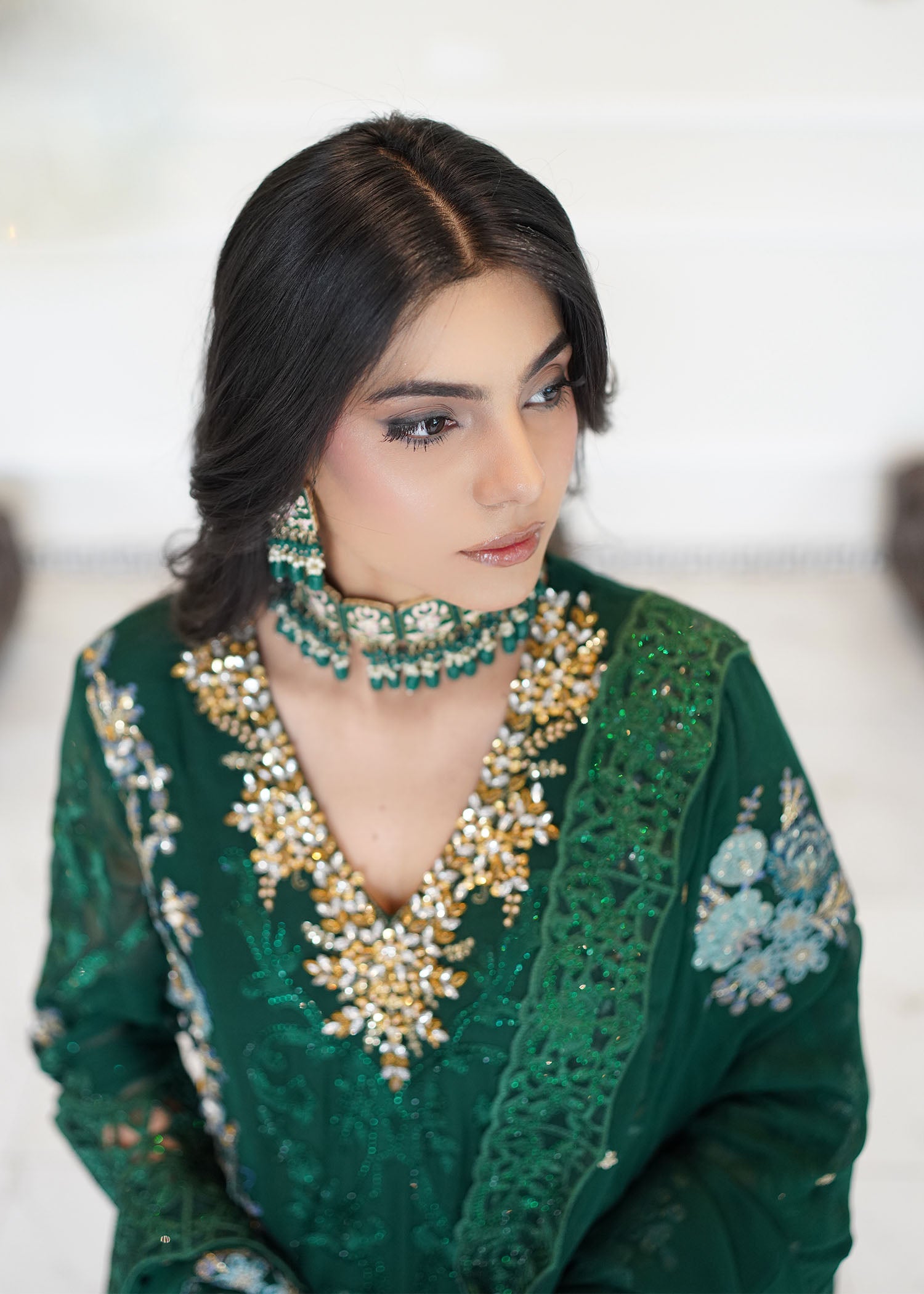 chiffon Lehenga in Emerald green