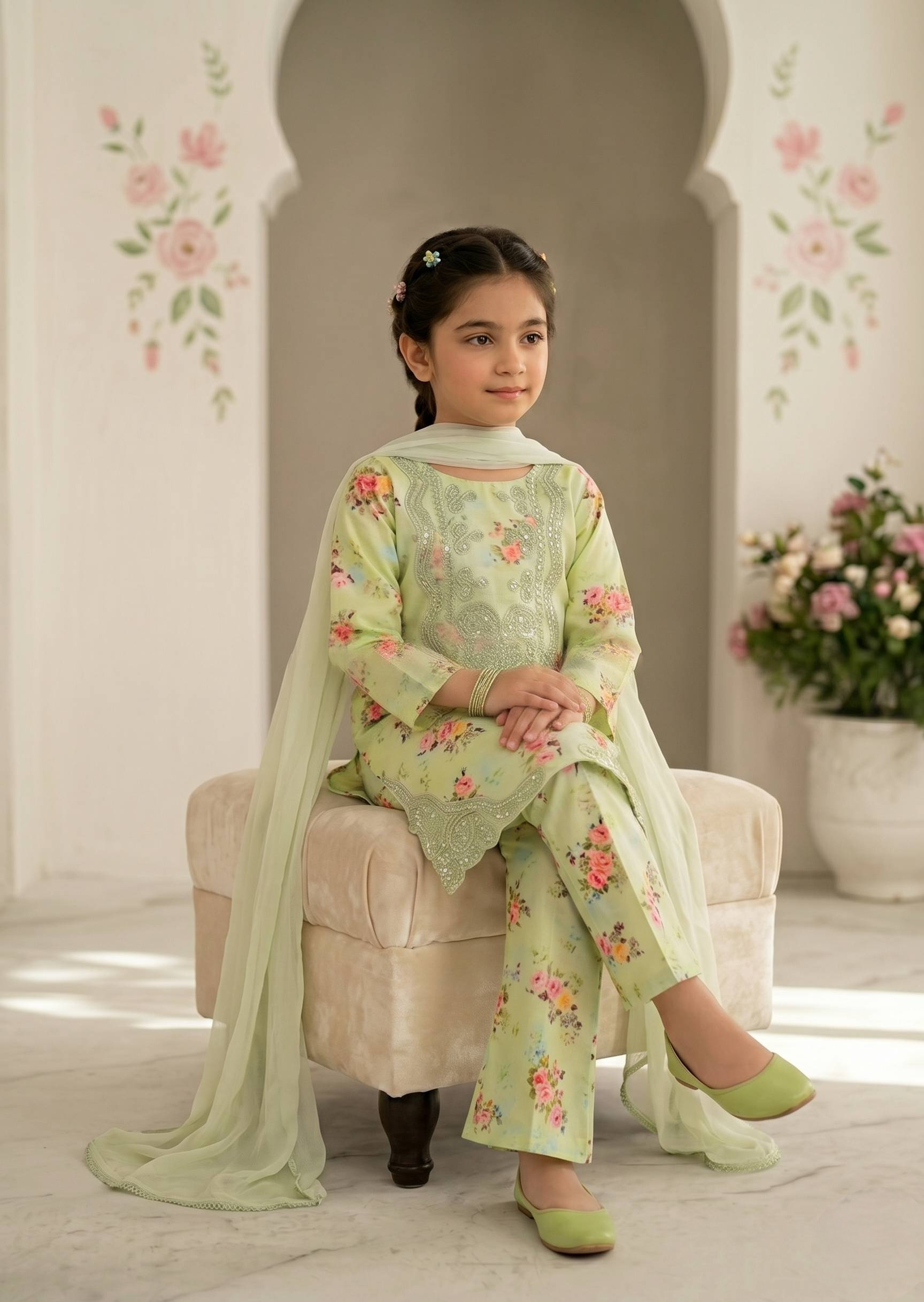 lawn Kurta Set in Acid yellow