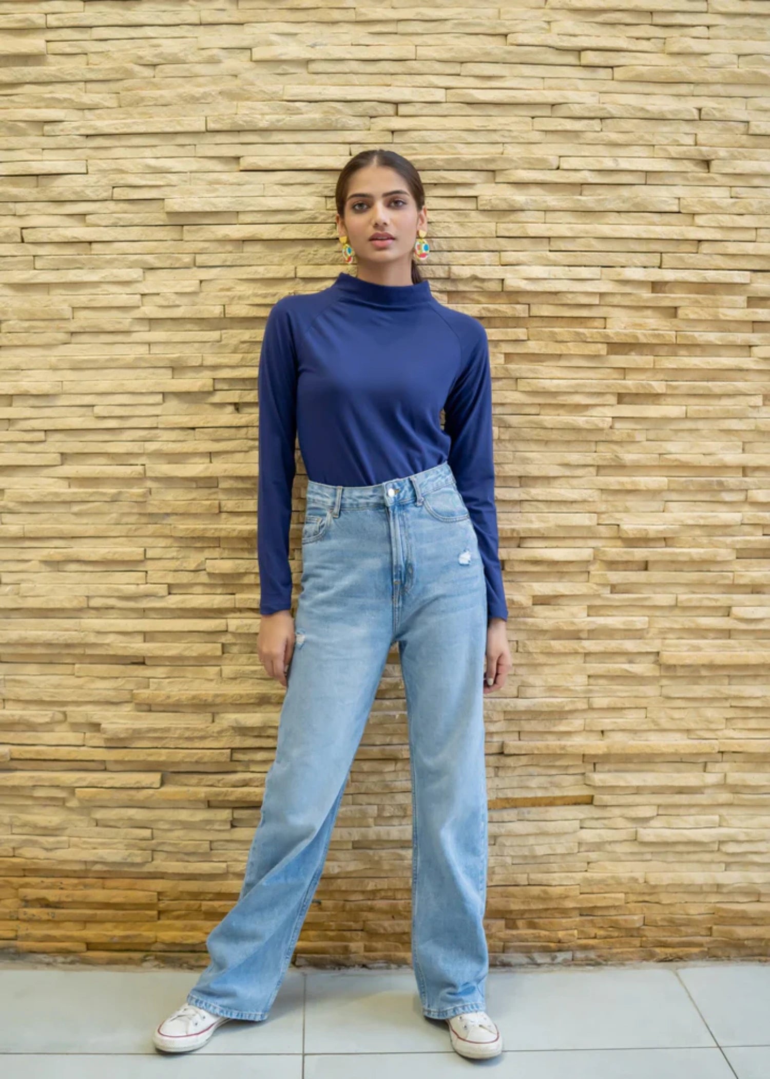 jersey knit Top in Dark blue